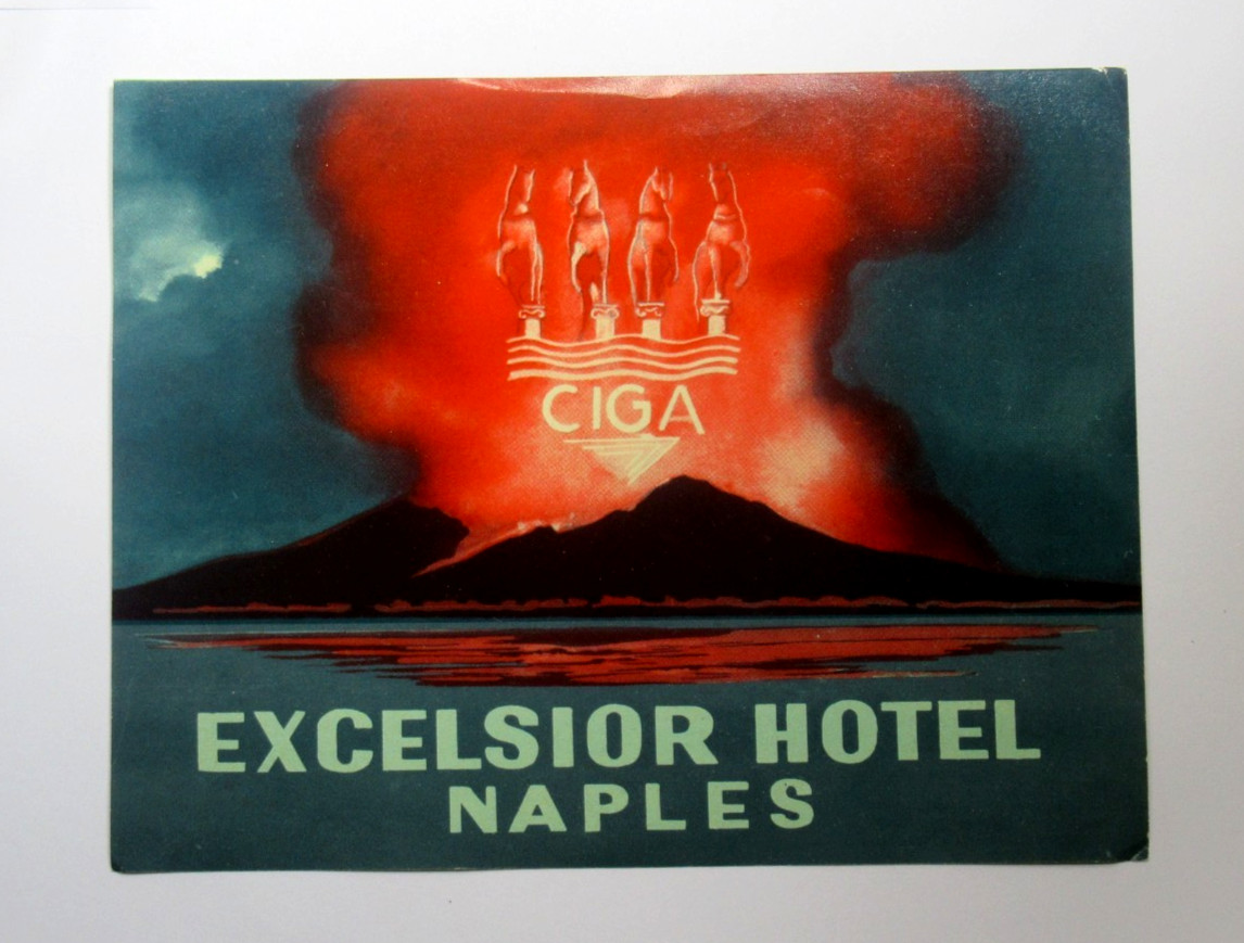 Vintage Excelsior Hotel Naples Italy Luggage Label CIGA Vesuvius Art Deco Vintage Excelsior Hotel Naples Italy Luggage Label CIGA Vesuvius Art Deco