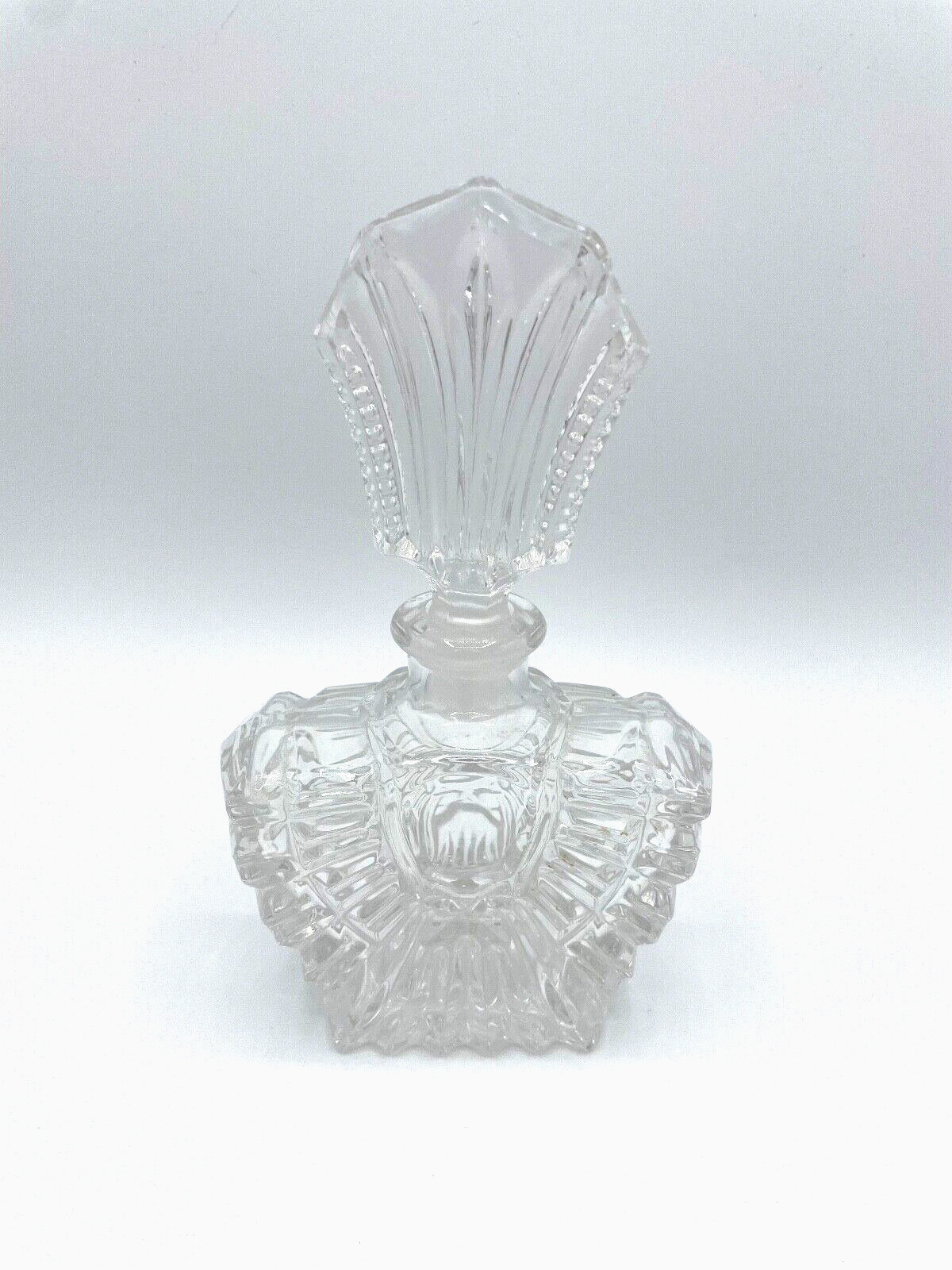 Vintage Large Art Deco Clear Cut Glass Perfume Bottle with Stopper Dauber Heavy Vintage Large Art Deco Clear Cut Glass Perfume Bottle with Stopper Dauber Heavy