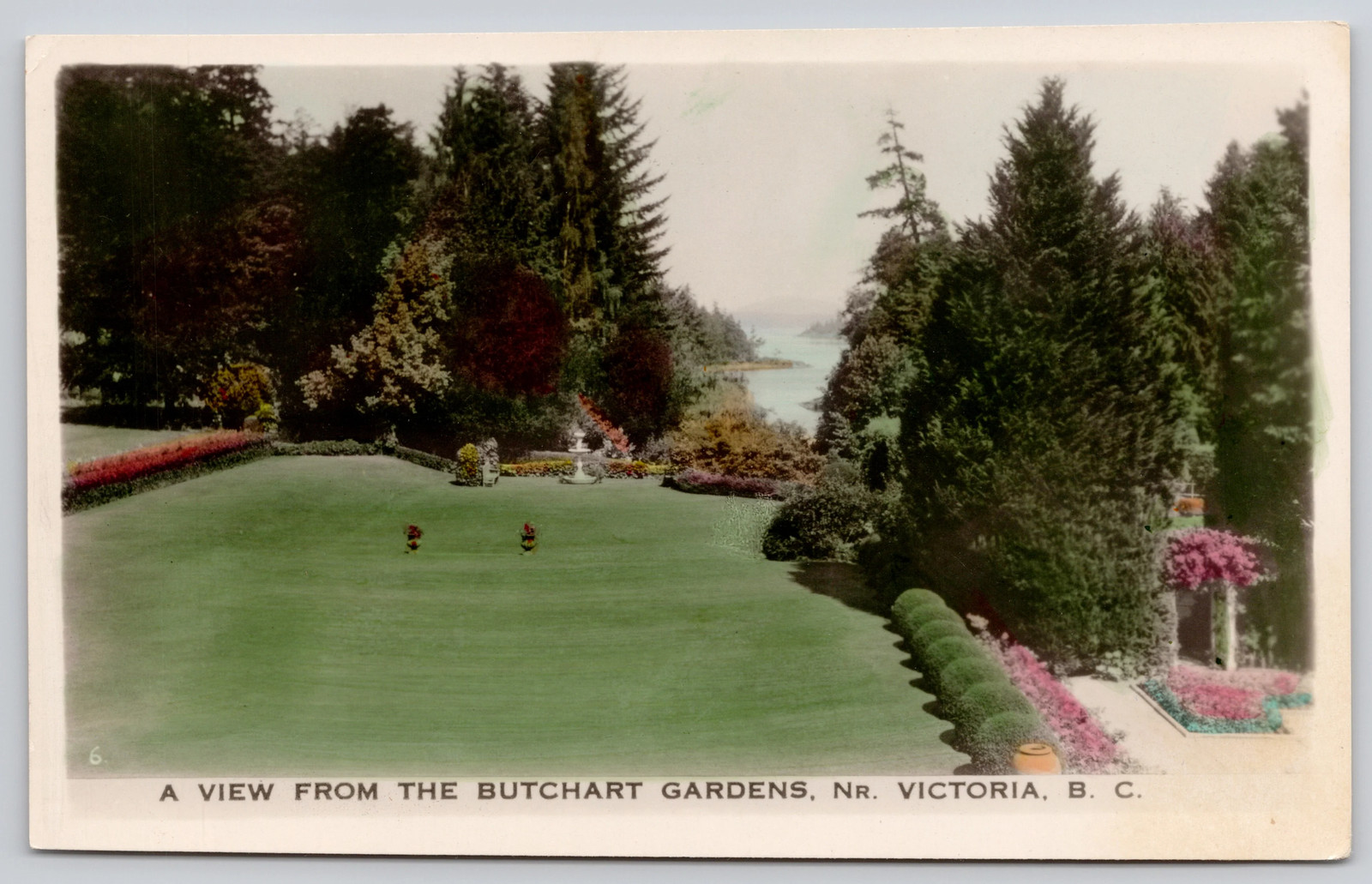 British Columbia BC Victoria Butchart Gardens Tinted RPPC Postcard c1940s