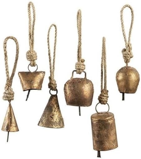 Set of 6pc Harmony Cow Bells, Handmade Vintage Rustic Brass Wall Hanging Cowbell Set of 6pc Harmony Cow Bells, Handmade Vintage Rustic Brass Wall Hanging Cowbell