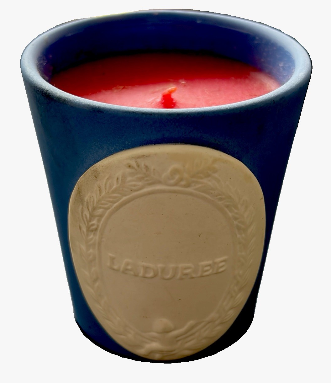Ladurée Candle Blue Biscuit China Pot Pink Wax 2.82 oz Unused Marked 1960s Ladurée Candle Blue Biscuit China Pot Pink Wax 2.82 oz Unused Marked 1960s