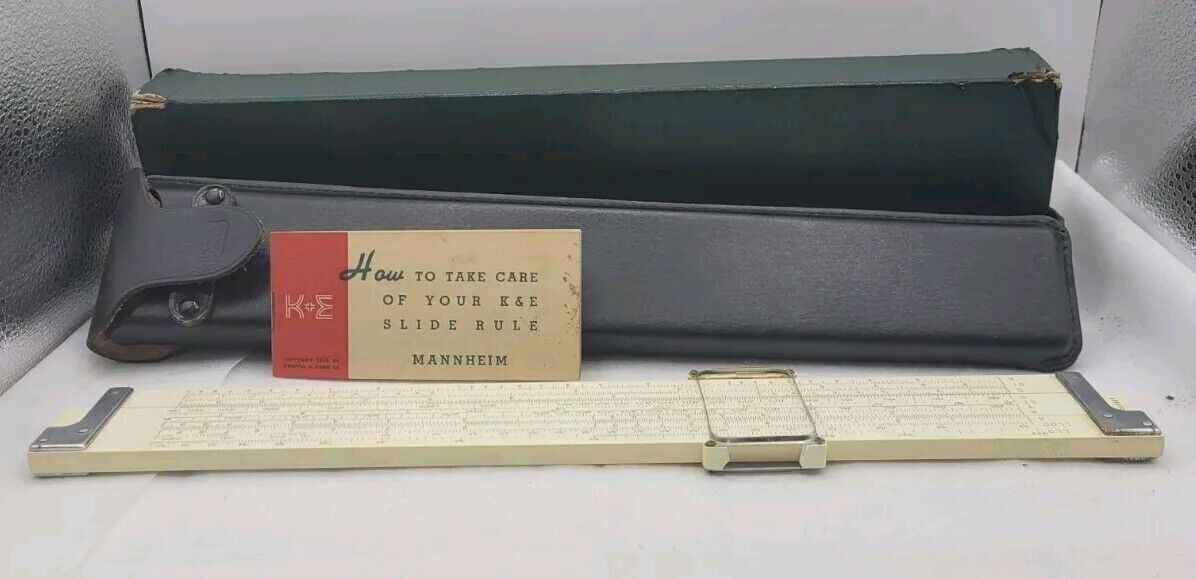 Vintage Sliderule Doric Keuffel & Esser Co. K+E N9081-3 Leather Case Box Manual Vintage Sliderule Doric Keuffel & Esser Co. K+E N9081-3 Leather Case Box Manual