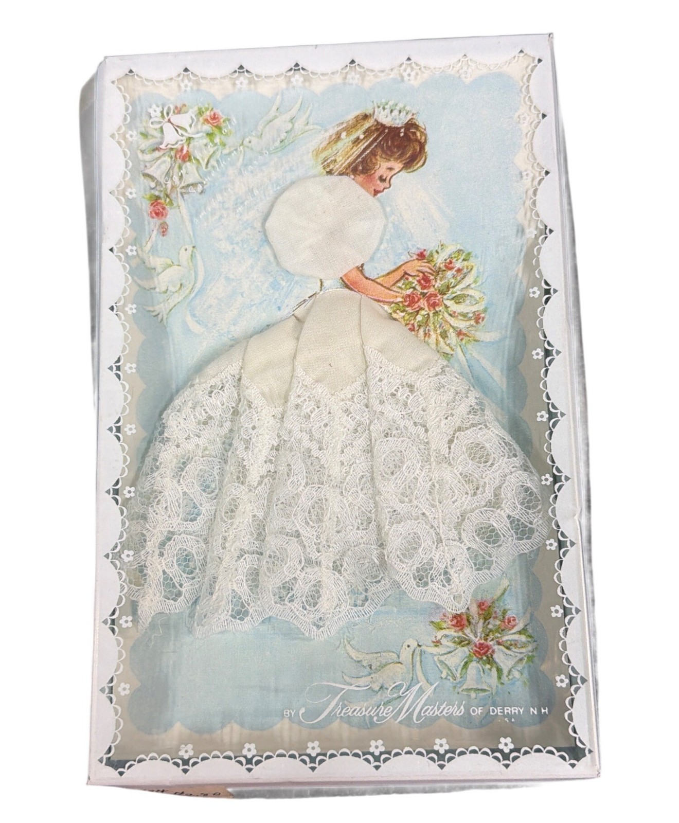 Vintage Treasure Masters Bride Greeting Card With Lace Handkerchief Dress In Box Vintage Treasure Masters Bride Greeting Card With Lace Handkerchief Dress In Box
