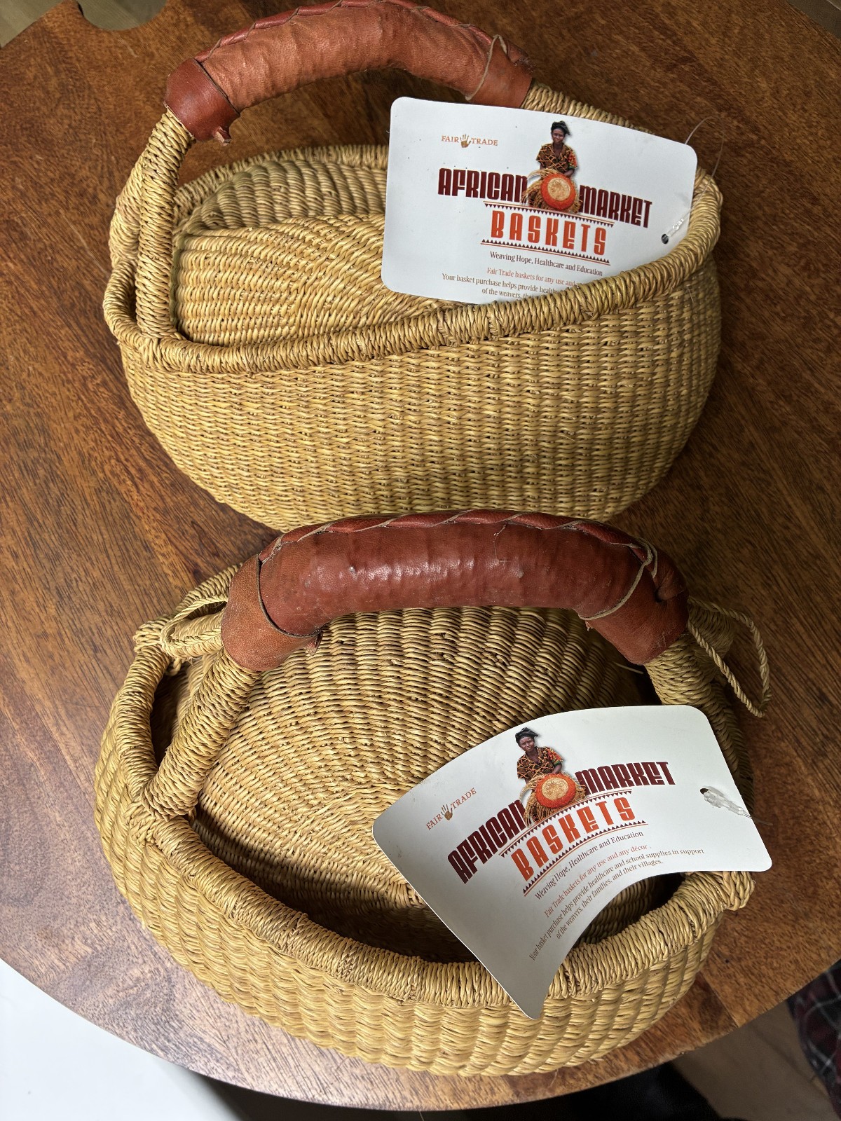 NEW - TWO Small Bolga Basket African Natural Market Baskets
