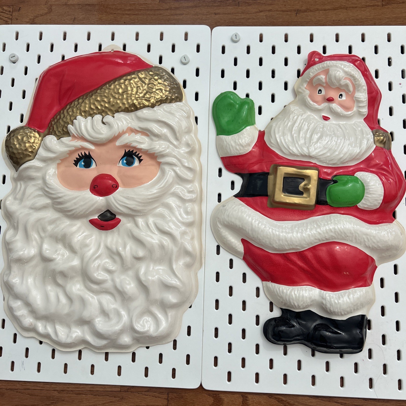 TWO Vintage Christmas Molded Plastic Santa Claus Wall Hanging NEW OLD STOCK TWO Vintage Christmas Molded Plastic Santa Claus Wall Hanging NEW OLD STOCK