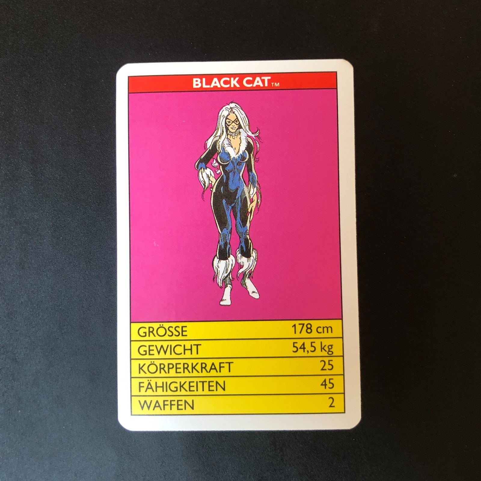 1988 Marvel Super Heroes Black Cat Red Back Super Top Trumps - German 1988 Marvel Super Heroes Black Cat Red Back Super Top Trumps - German