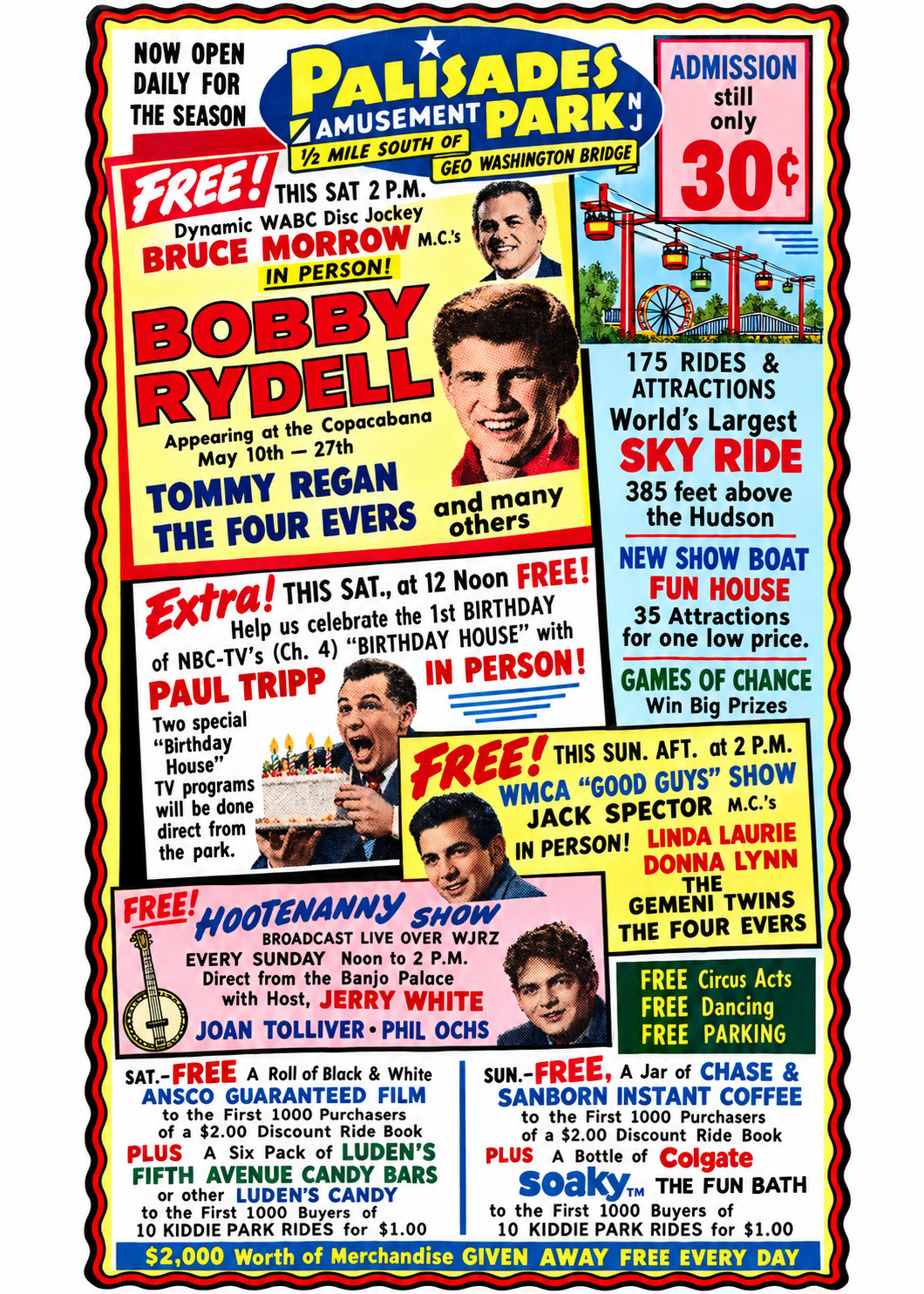 Vintage Palisades Amusement Park Ad Magnet –Fort Lee, New Jersey Bobby Rydell Vintage Palisades Amusement Park Ad Magnet –Fort Lee, New Jersey Bobby Rydell