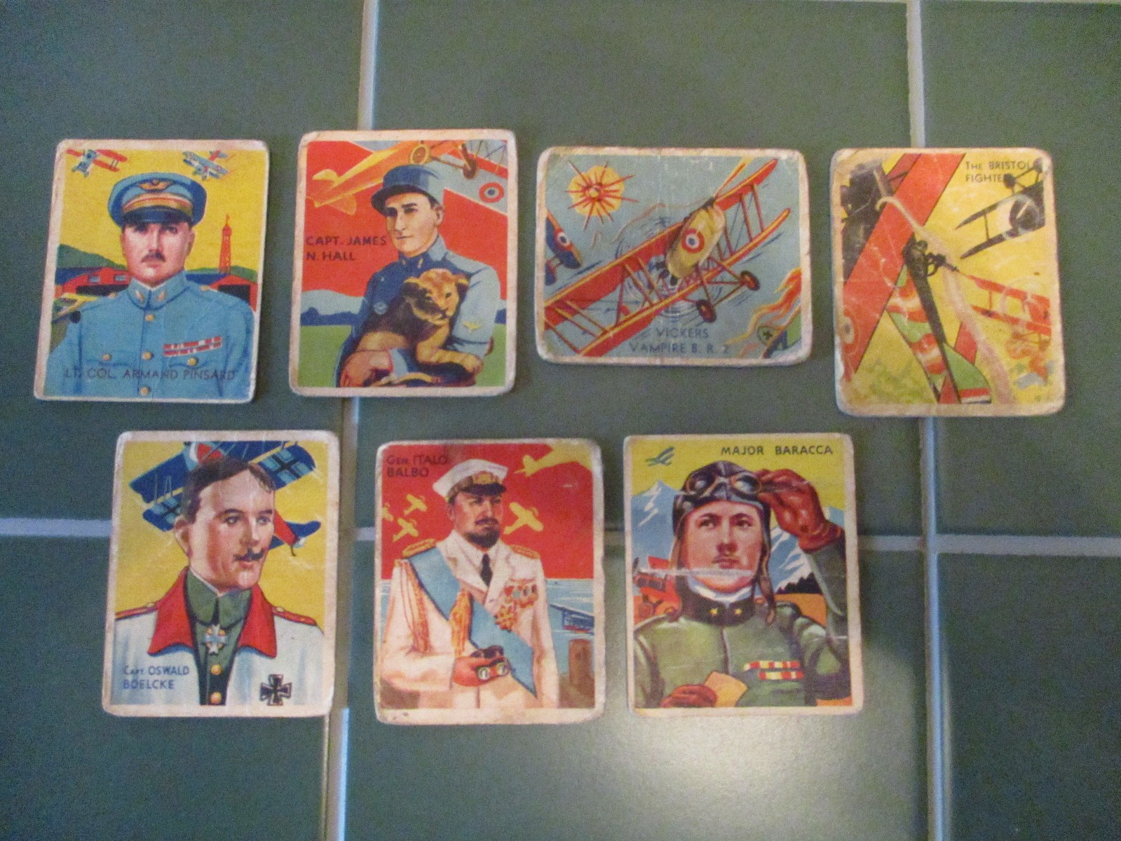 1933-1934 National Chicle Sky Birds (7 Cards) low grade; Capt Oswald Boelcke + 6 1933-1934 National Chicle Sky Birds (7 Cards) low grade; Capt Oswald Boelcke + 6