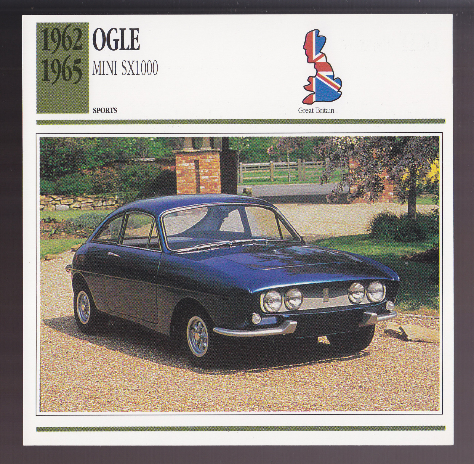 1962-1965 Ogle Mini SX1000 British Car Photo Spec Sheet Info CARD 1963 1964 1962-1965 Ogle Mini SX1000 British Car Photo Spec Sheet Info CARD 1963 1964