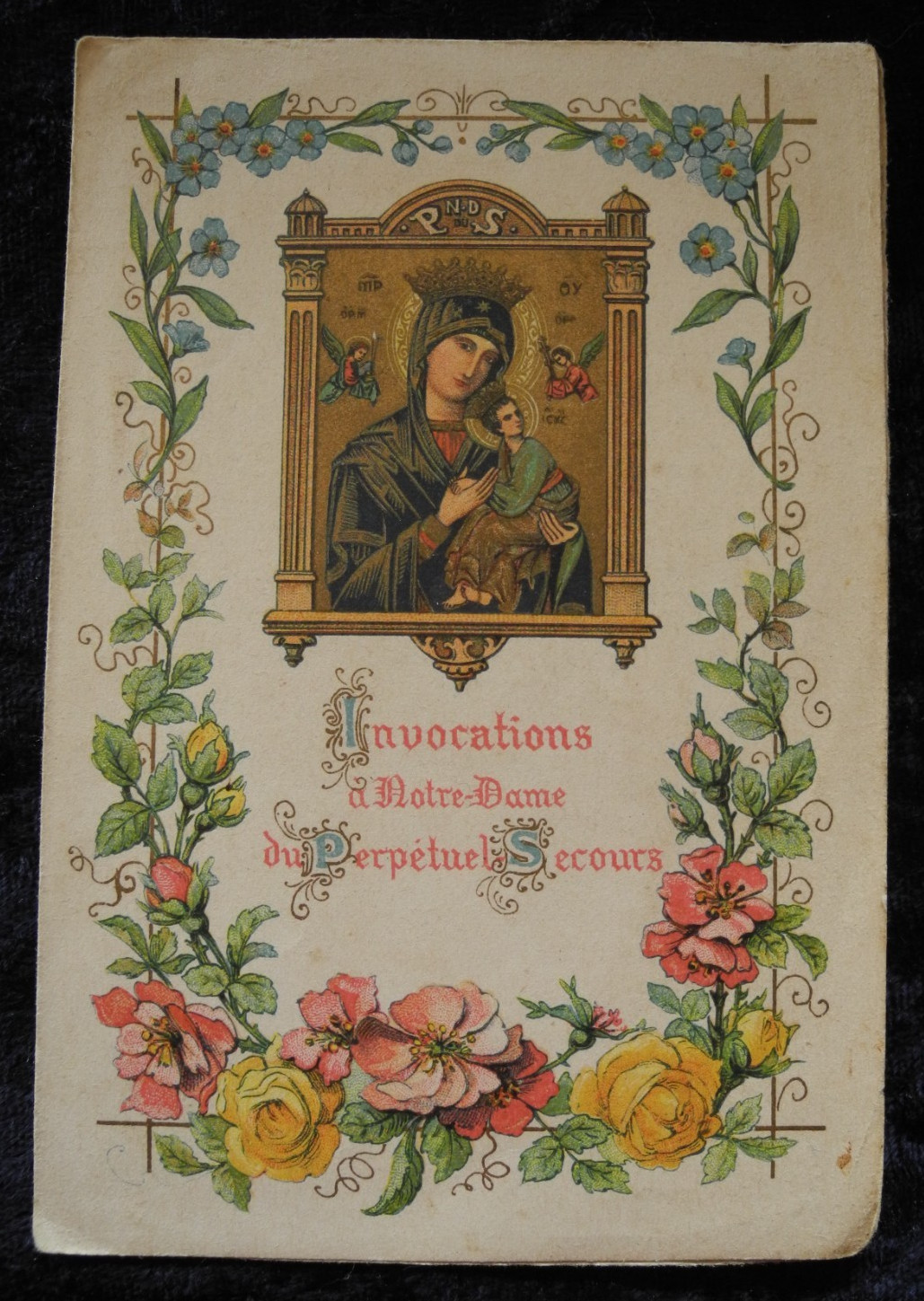 ANTIQUE RELIGIOUS FOLDER  "INVOCATIONS À NOTRE-DAME DU PERPÉTUEL SECOURS" 13/7