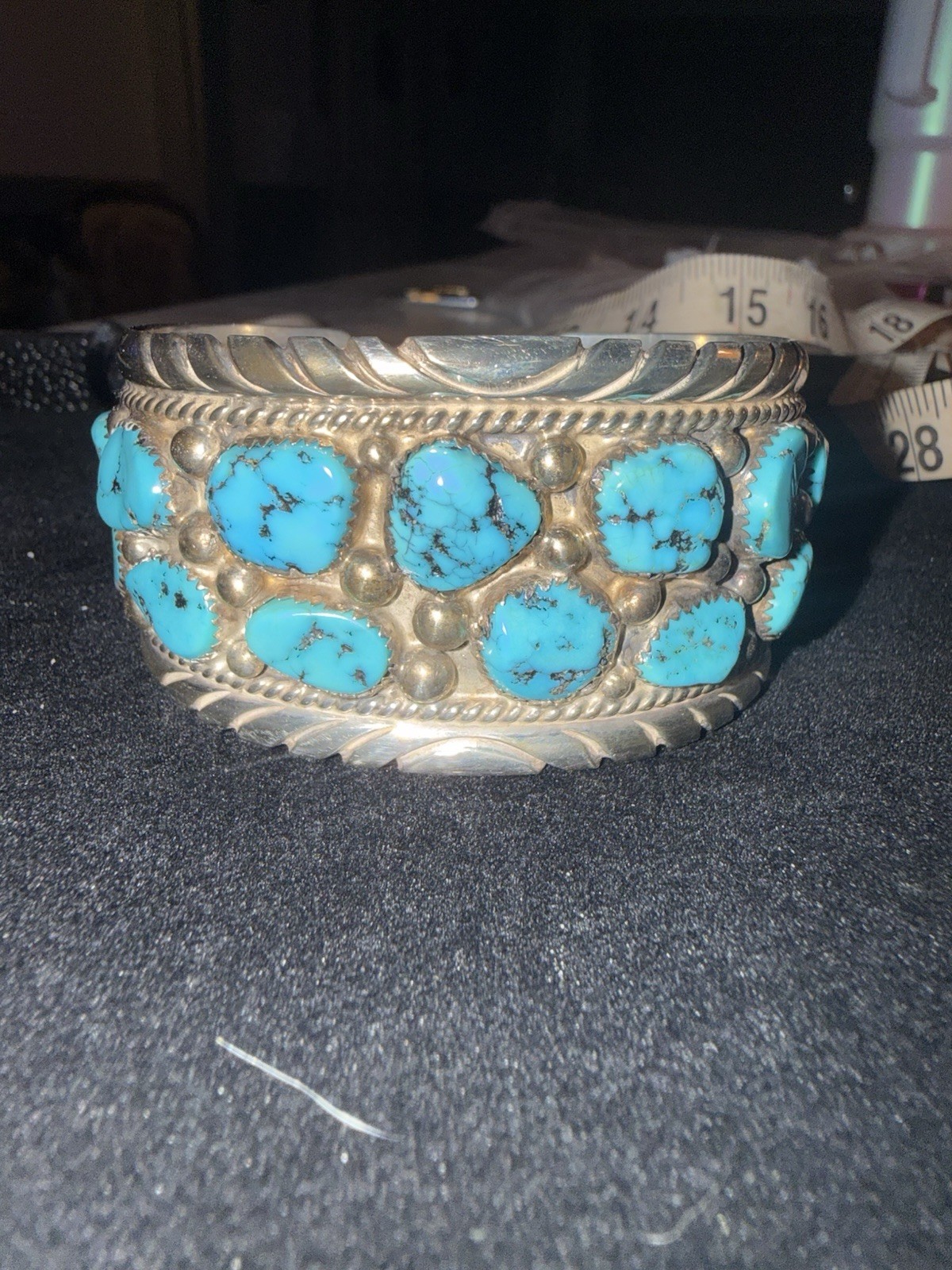 WOW vintage TOMMY MOORE Native America NAVAJO sterling TURQUOISE 96gr BRACELET