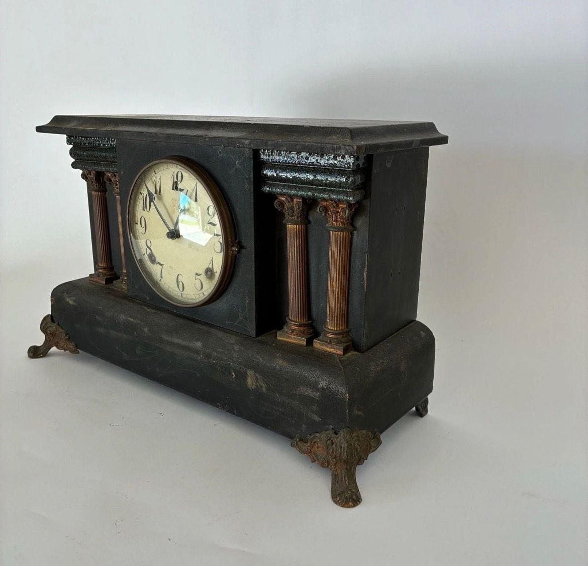 Antique Gilbert Adamantine Mantel Clock with Columns 1800’s Working