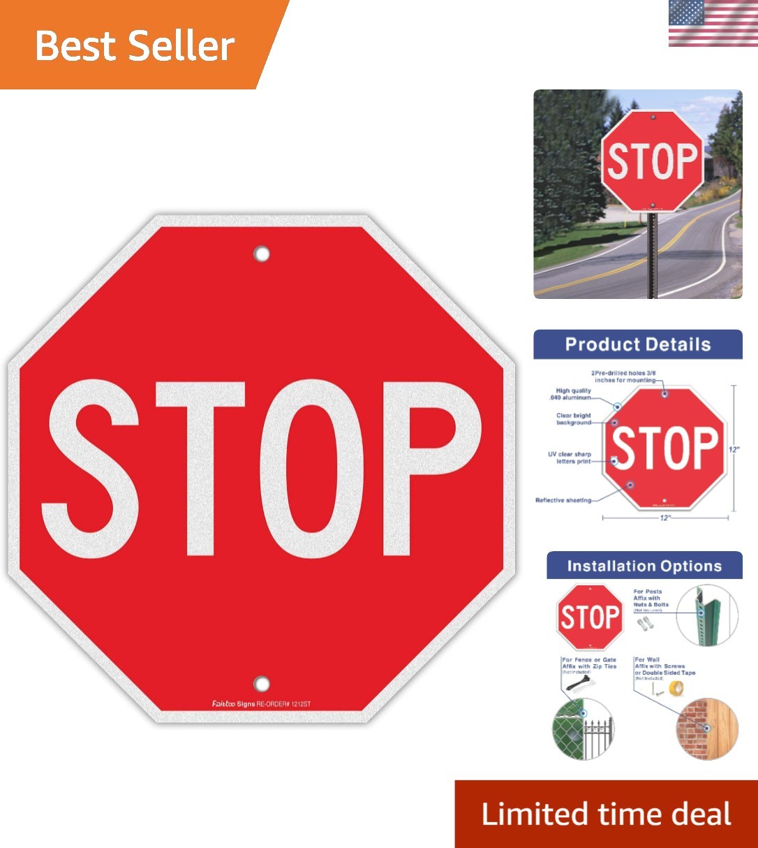 Reflective Stop Sign 12x12 in Rust-Free Aluminum - Durable and Weather-Resistant Reflective Stop Sign 12x12 in Rust-Free Aluminum - Durable and Weather-Resistant