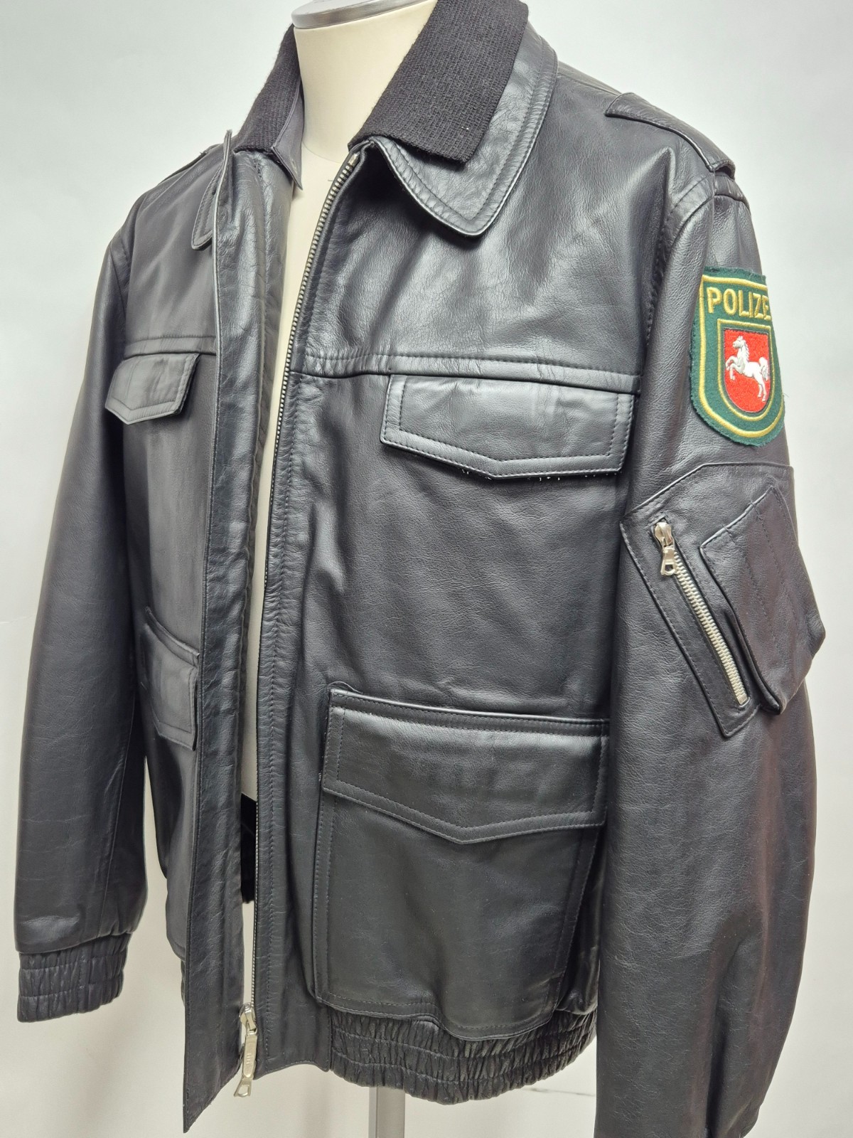 NOS Vintage (1995) Police Leather Jacket Black Size 52 NOS Vintage (1995) Police Leather Jacket Black Size 52