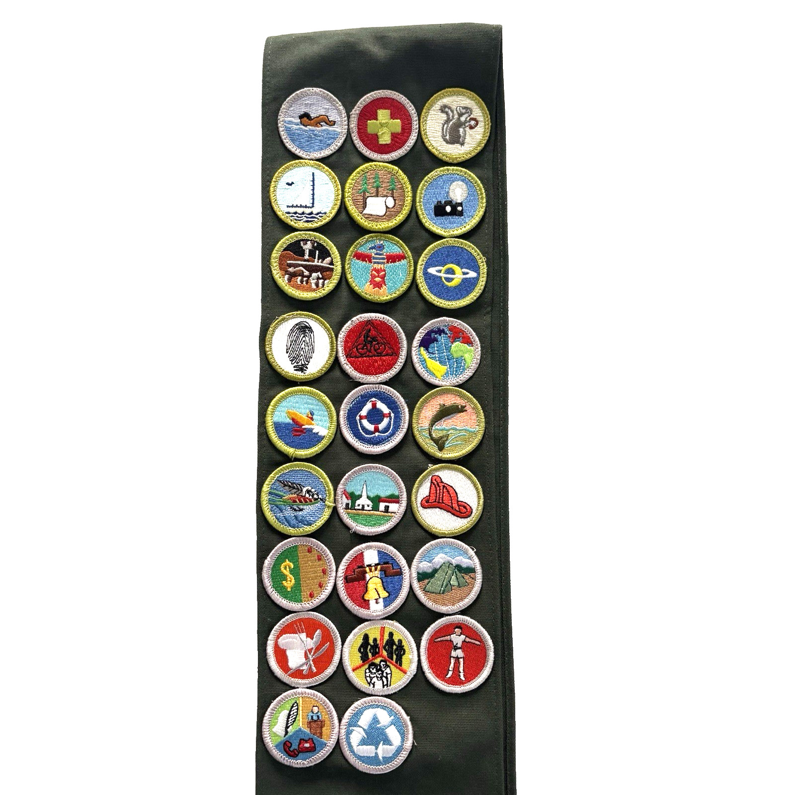 Boy Scouts of America Merit Badge Sash w/ 26 Merit Badges Official BSA Uniform Boy Scouts of America Merit Badge Sash w/ 26 Merit Badges Official BSA Uniform
