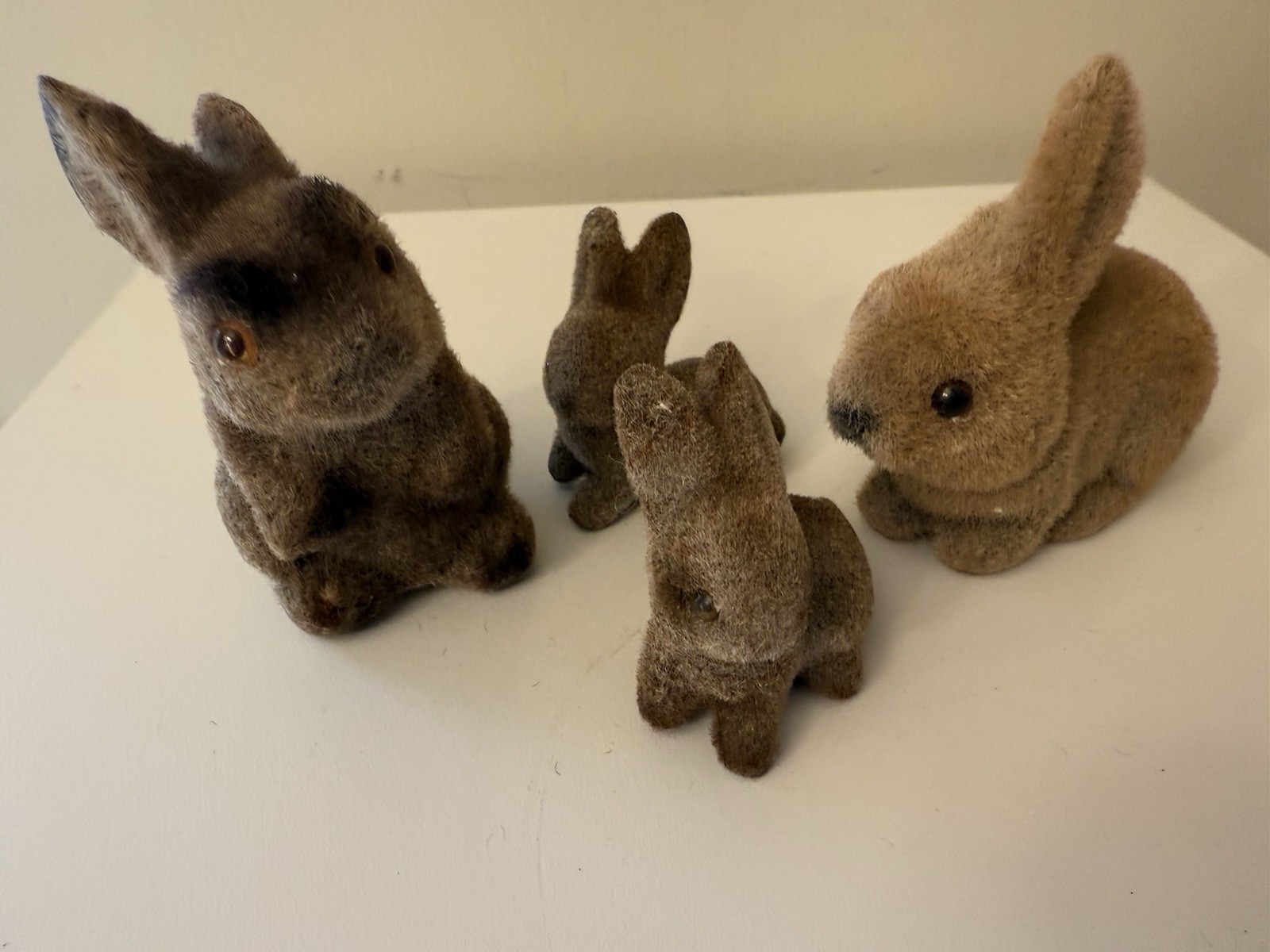 Set 4 VTG Flocked Fuzzy Felted Brown Bunny Rabbit Family 2-3.5” Figures Easter Set 4 VTG Flocked Fuzzy Felted Brown Bunny Rabbit Family 2-3.5” Figures Easter
