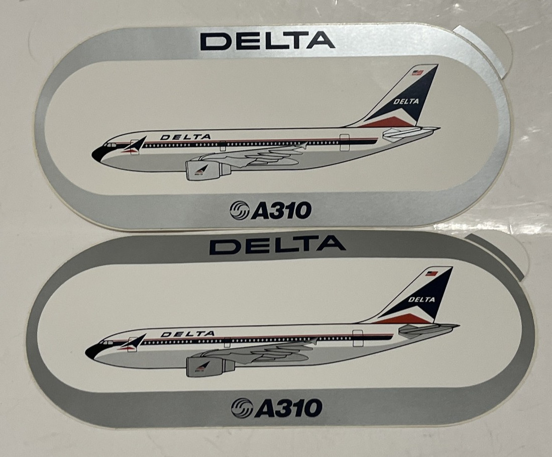 2X DELTA AIRLINES A310 Bumper Sticker 1980s 3.5x7 Inch Airbus Airplane Unused