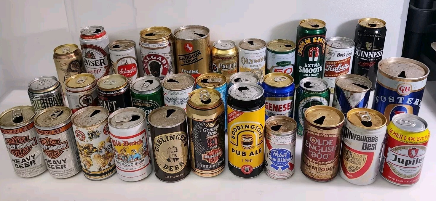 Vintage Collector Beer Can Lot 33 Total Some Rarer Cans Harley Davidson