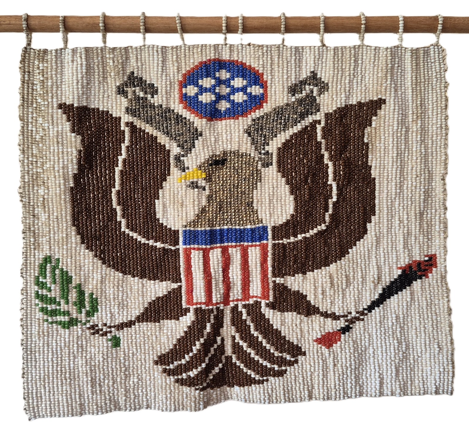 RARE Antique NATIVE AMERICAN Seed BEAD Patriotic EAGLE SEAL Banner WALL HANGING RARE Antique NATIVE AMERICAN Seed BEAD Patriotic EAGLE SEAL Banner WALL HANGING