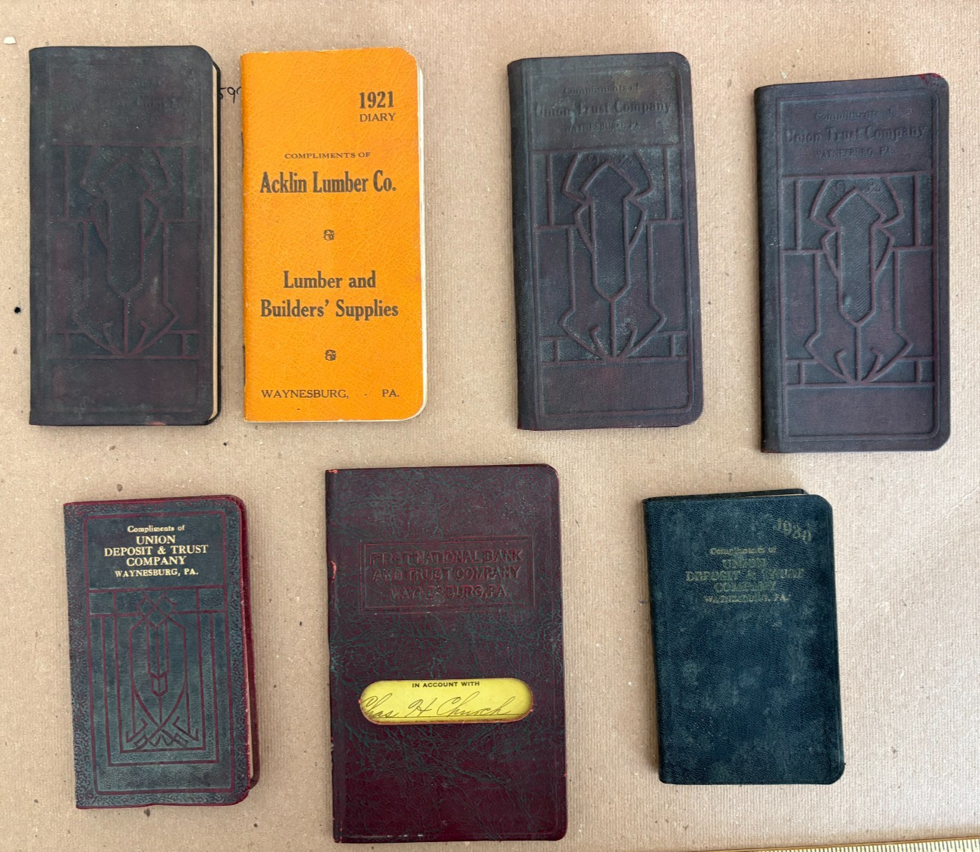 VINTAGE 1920's & 1930's Lot of (7) WAYNESBURG PA Pocket Calendar Notebooks Local