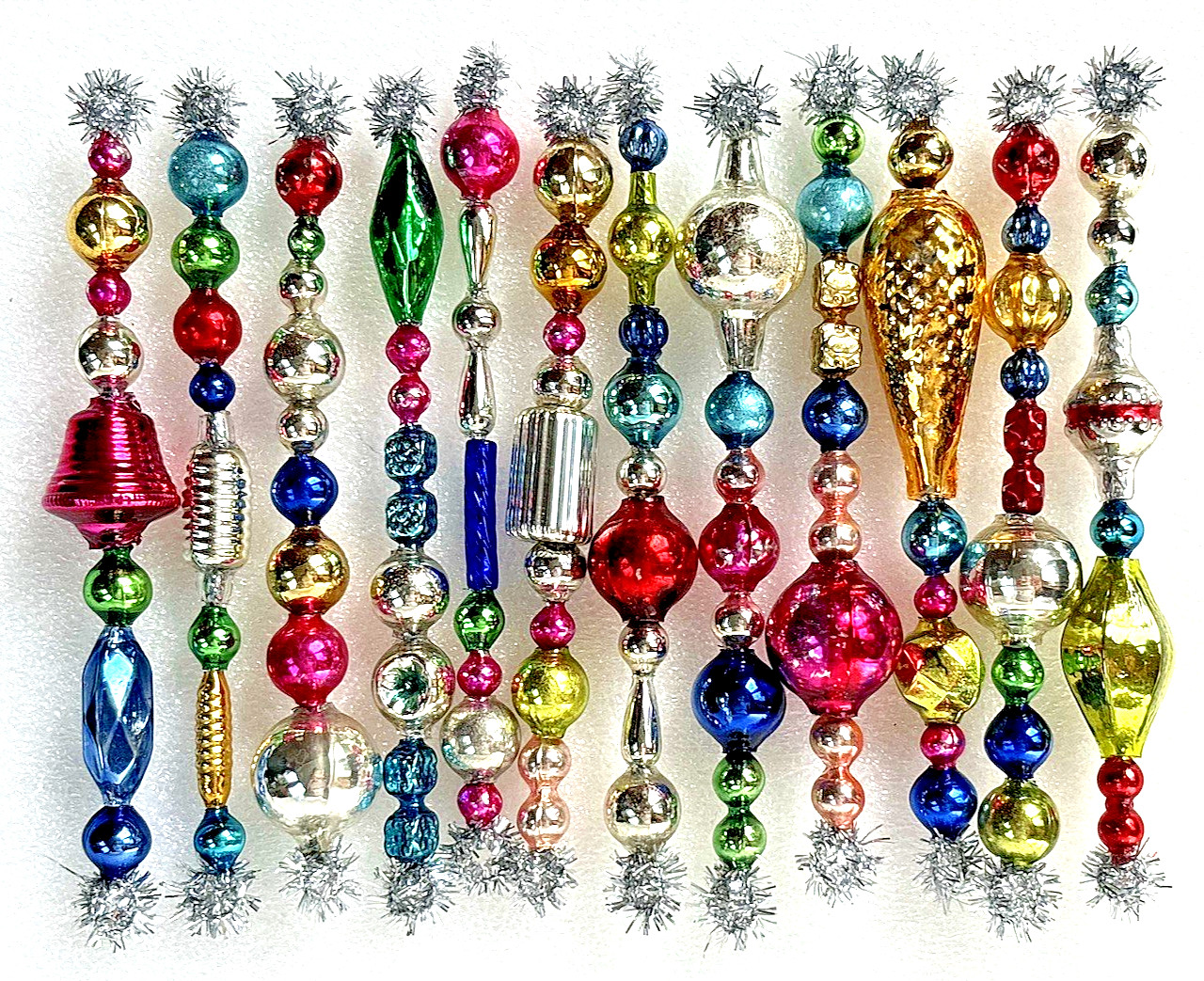 12 VINTAGE 4" MERCURY GLASS Garland BEAD Tinsel CHRISTMAS Icicle Drop ORNAMENTS 12 VINTAGE 4" MERCURY GLASS Garland BEAD Tinsel CHRISTMAS Icicle Drop ORNAMENTS