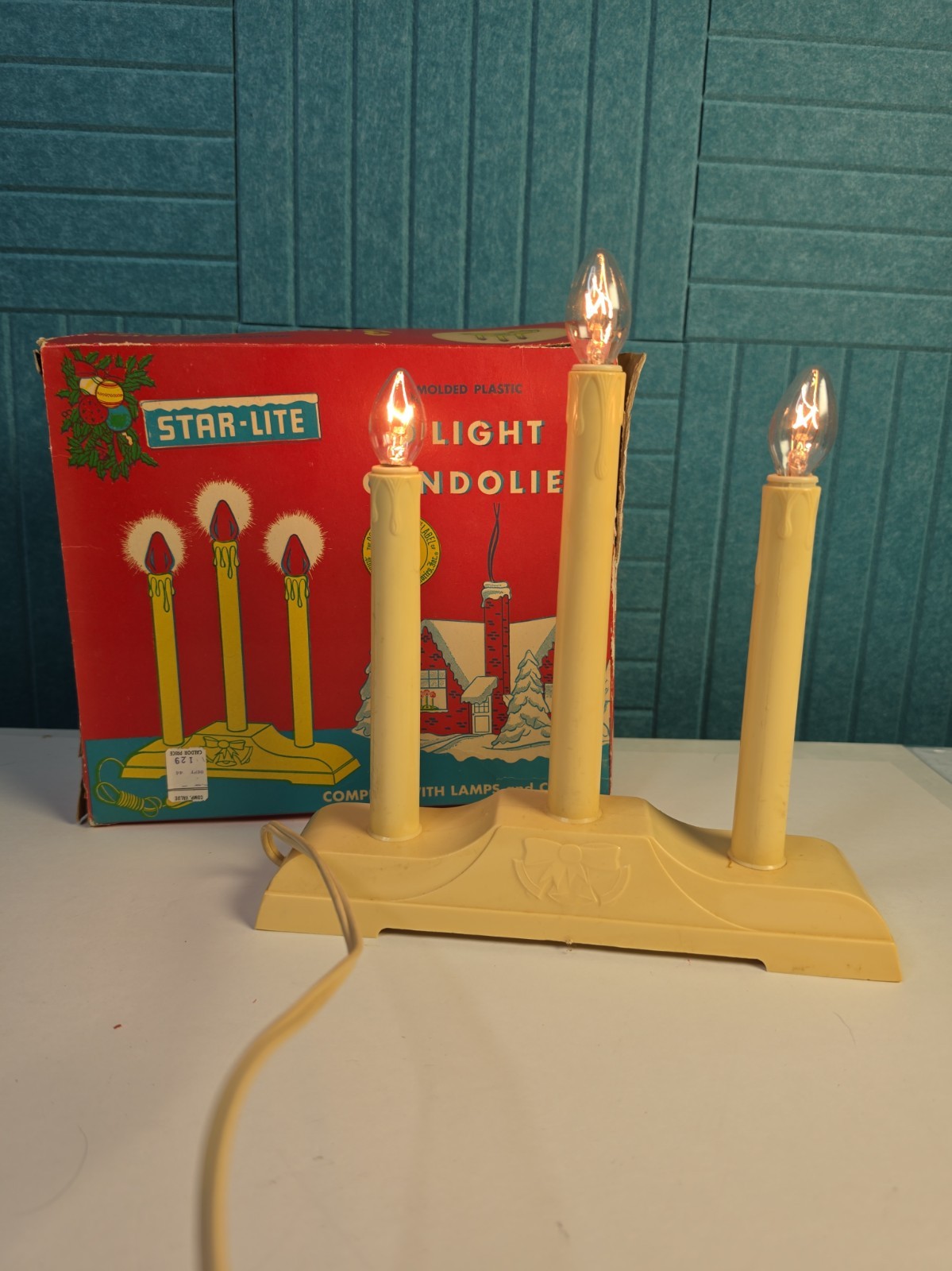Vintage Star-Lite 3 Light Candolier W/ Box Christmas Working Caldor Drip Candle Vintage Star-Lite 3 Light Candolier W/ Box Christmas Working Caldor Drip Candle