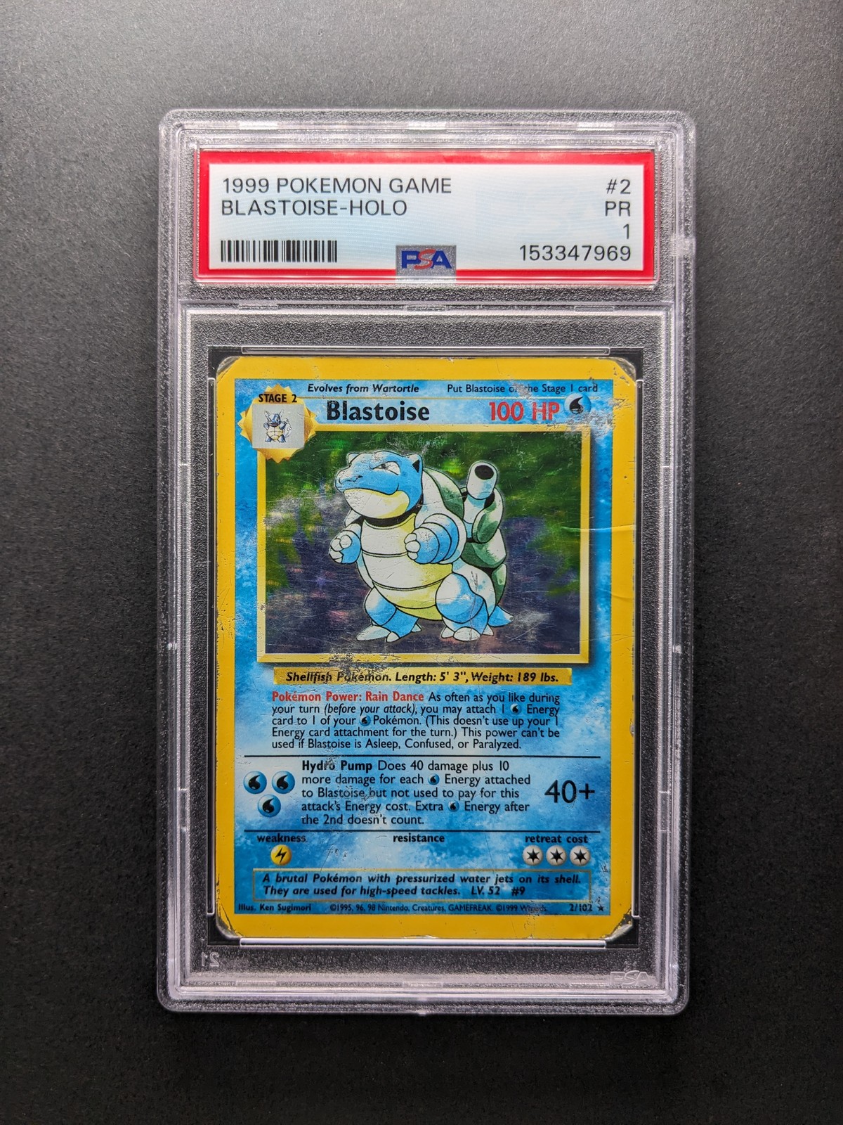 1999 Pokemon BLASTOISE-HOLO - 2/102 - Holo - Rare - Base Set - PSA 1