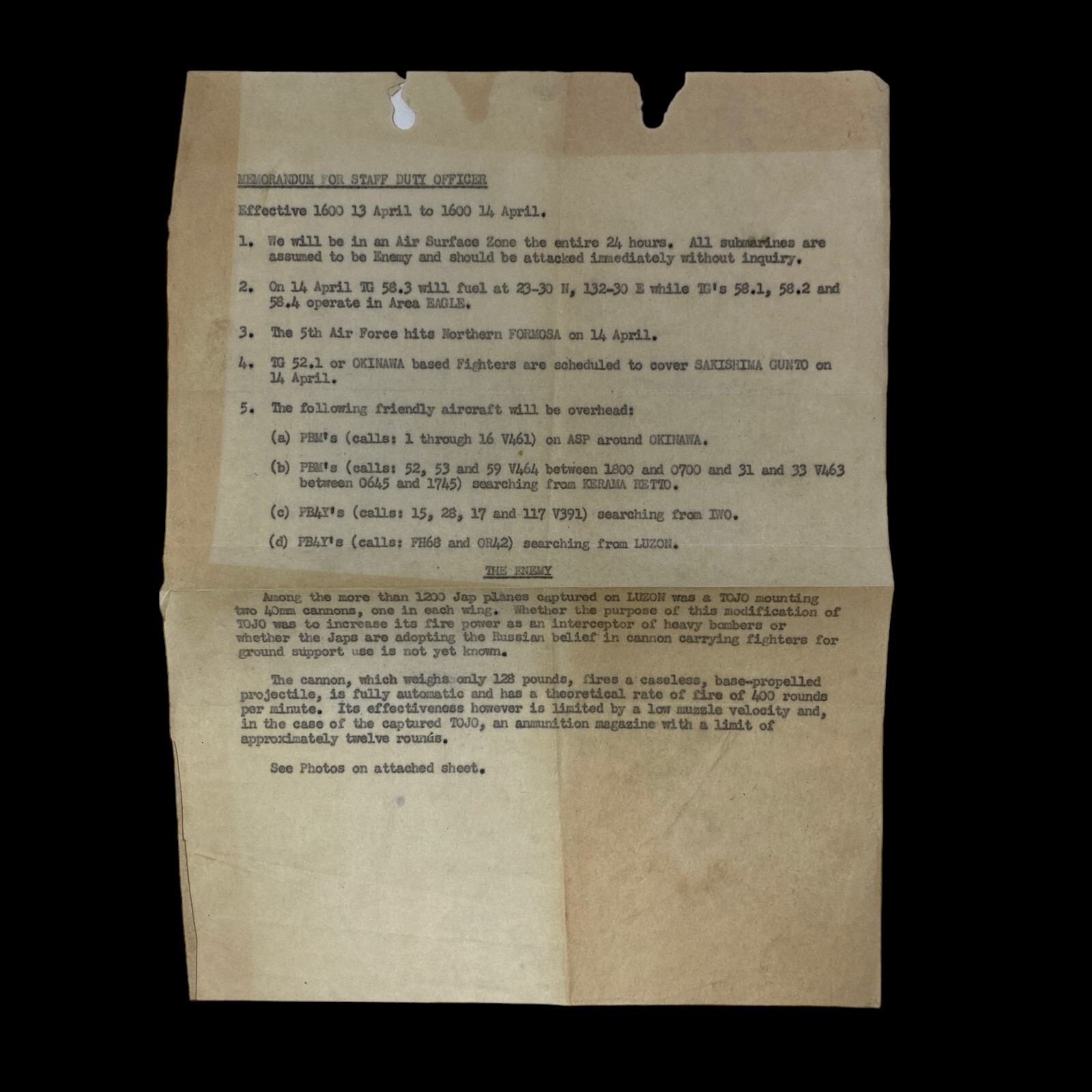 RARE WWII April 13th 1945 USS Hornet Okinawa Navy Pacific Theater Combat Report RARE WWII April 13th 1945 USS Hornet Okinawa Navy Pacific Theater Combat Report