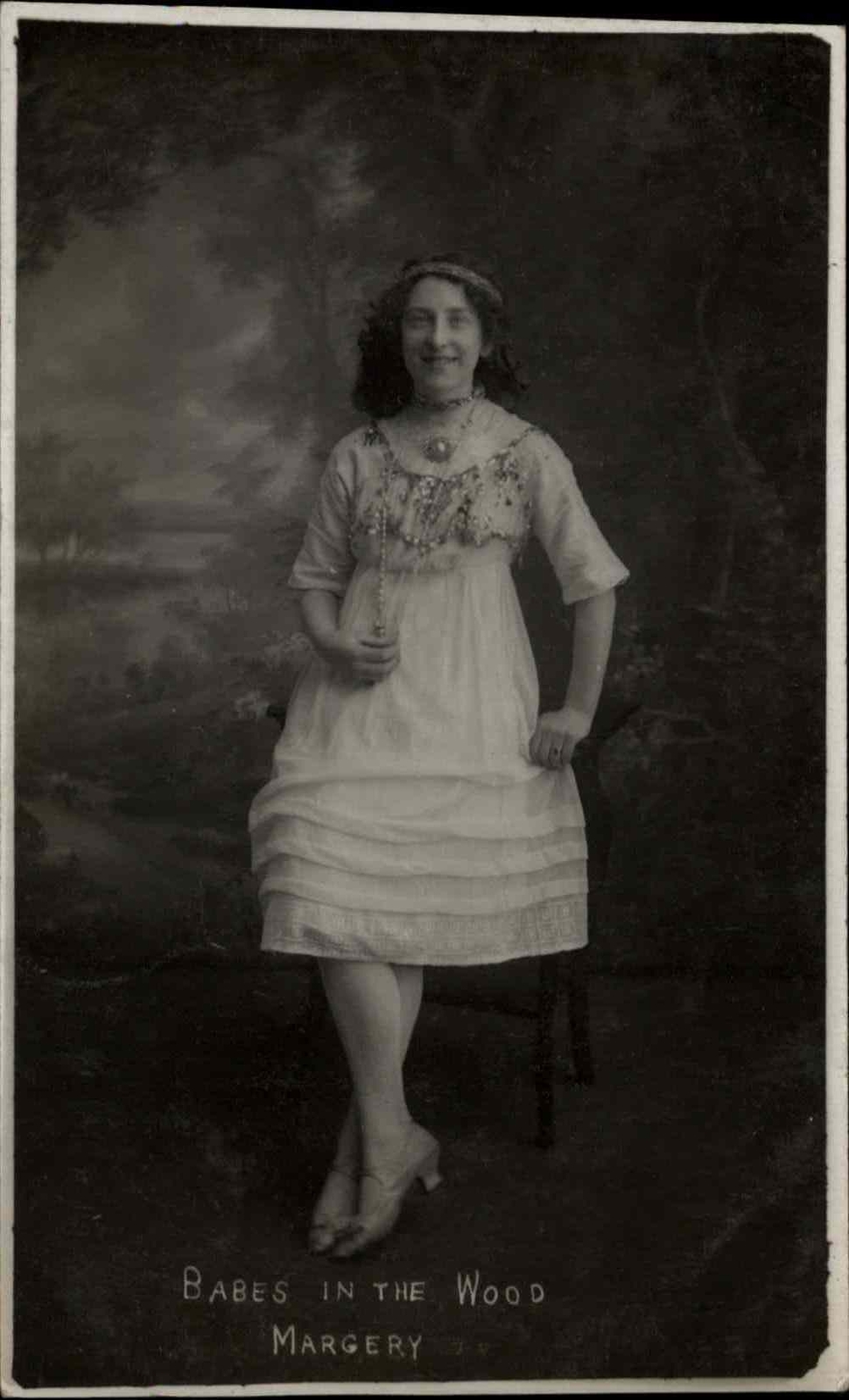 RPPC Teenage Girl Beaded White Dress "Babes in the Wood" STUDIO PORTRAIT RPPC Teenage Girl Beaded White Dress "Babes in the Wood" STUDIO PORTRAIT