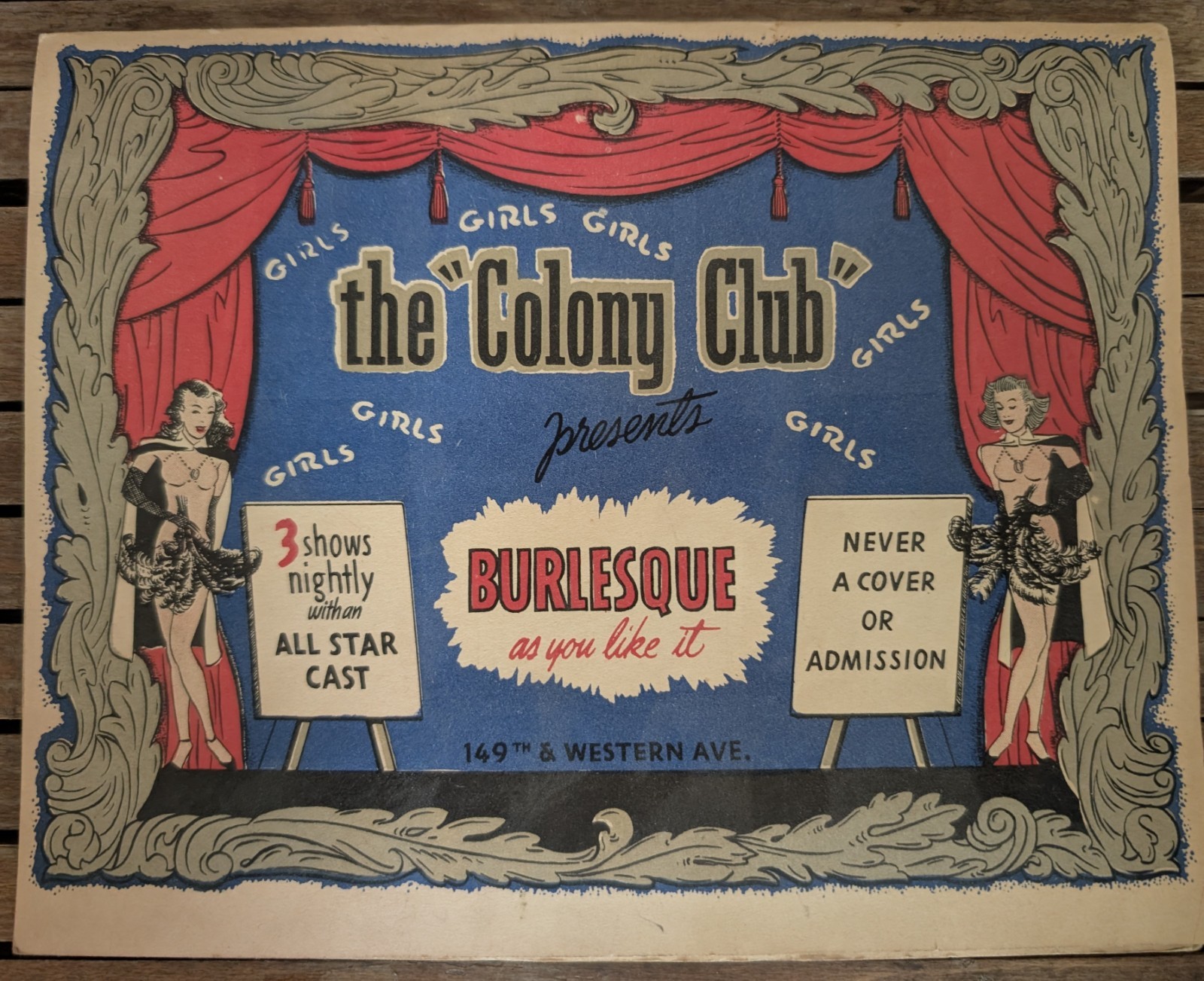 Vintage 1950s Colony Club Burlesque Souvenir Photo Folder Los Angeles 