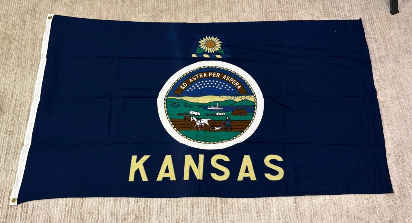 Vintage Paramount Flag Co Kansas State Flag 3x5 Ajax 100% Cotton Canvas Header