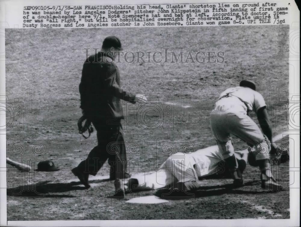 1958 Press Photo Giants Shorstop Los Angeles Dodgers John Klippstein 1958 Press Photo Giants Shorstop Los Angeles Dodgers John Klippstein
