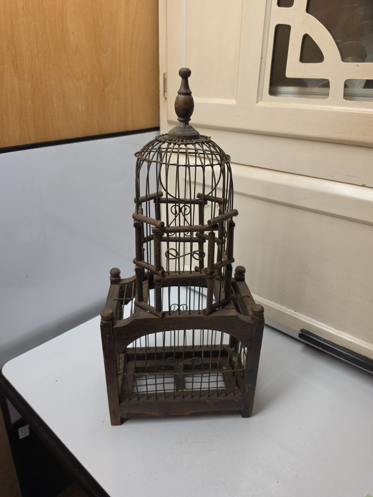 Antique Vintage Wood Birdcage Folk Art 19”