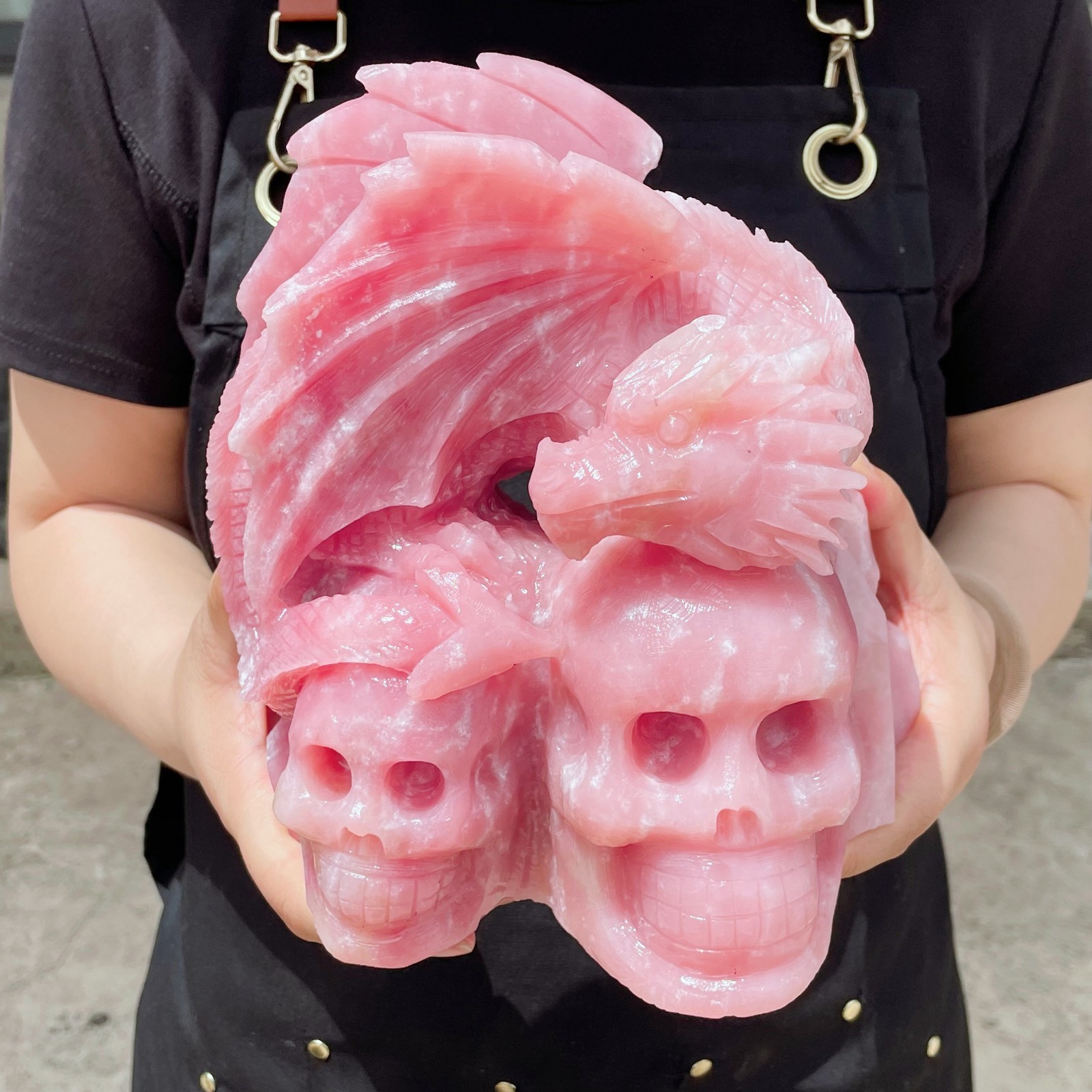 9LB Natural Pink Opal Crystal Dragon & Double Skulls Carving Sculpture Healing 9LB Natural Pink Opal Crystal Dragon & Double Skulls Carving Sculpture Healing