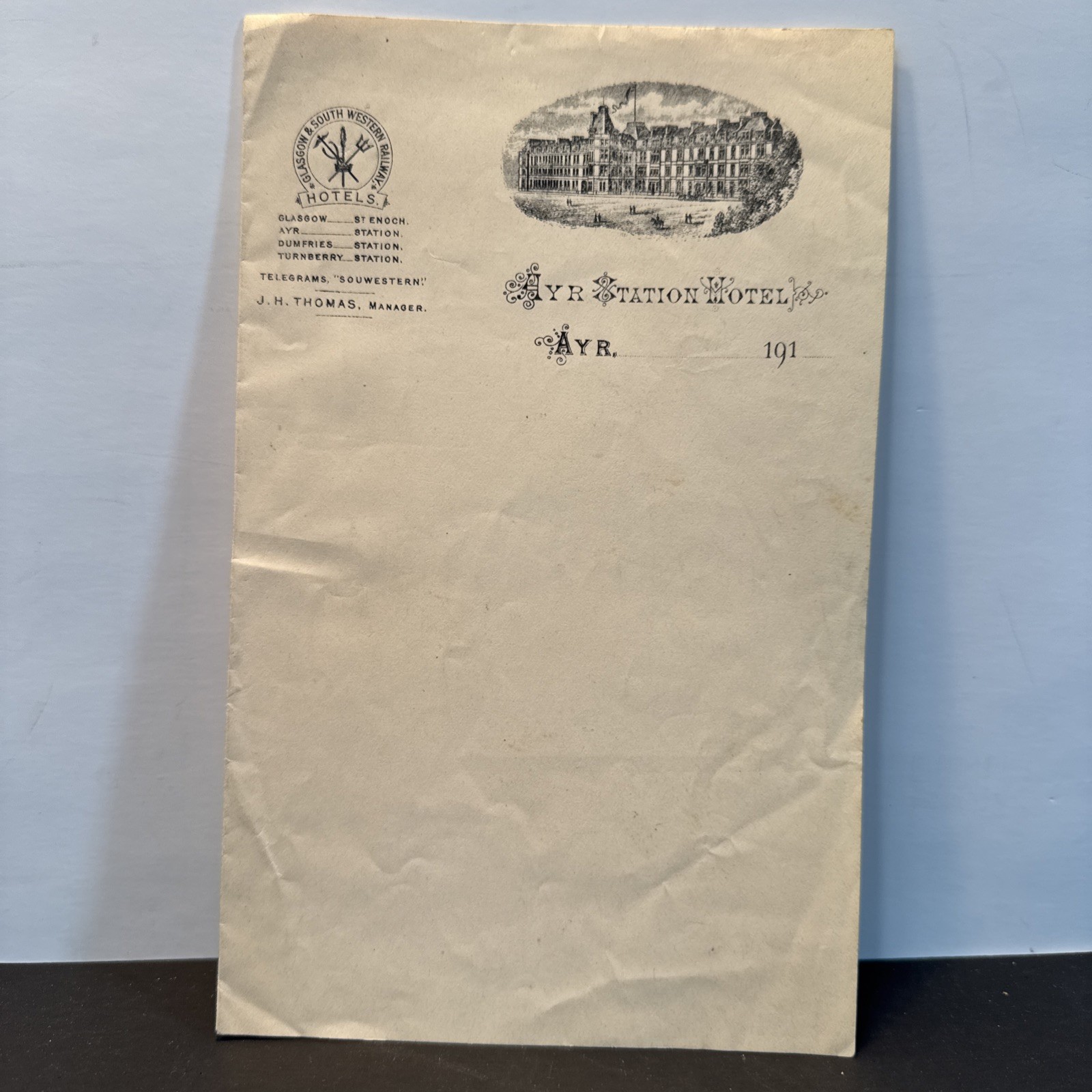 AYR STATION HOTEL Stationery Glasgow & South Western Railway c 1910 s Scotland AYR STATION HOTEL Stationery Glasgow & South Western Railway c 1910 s Scotland