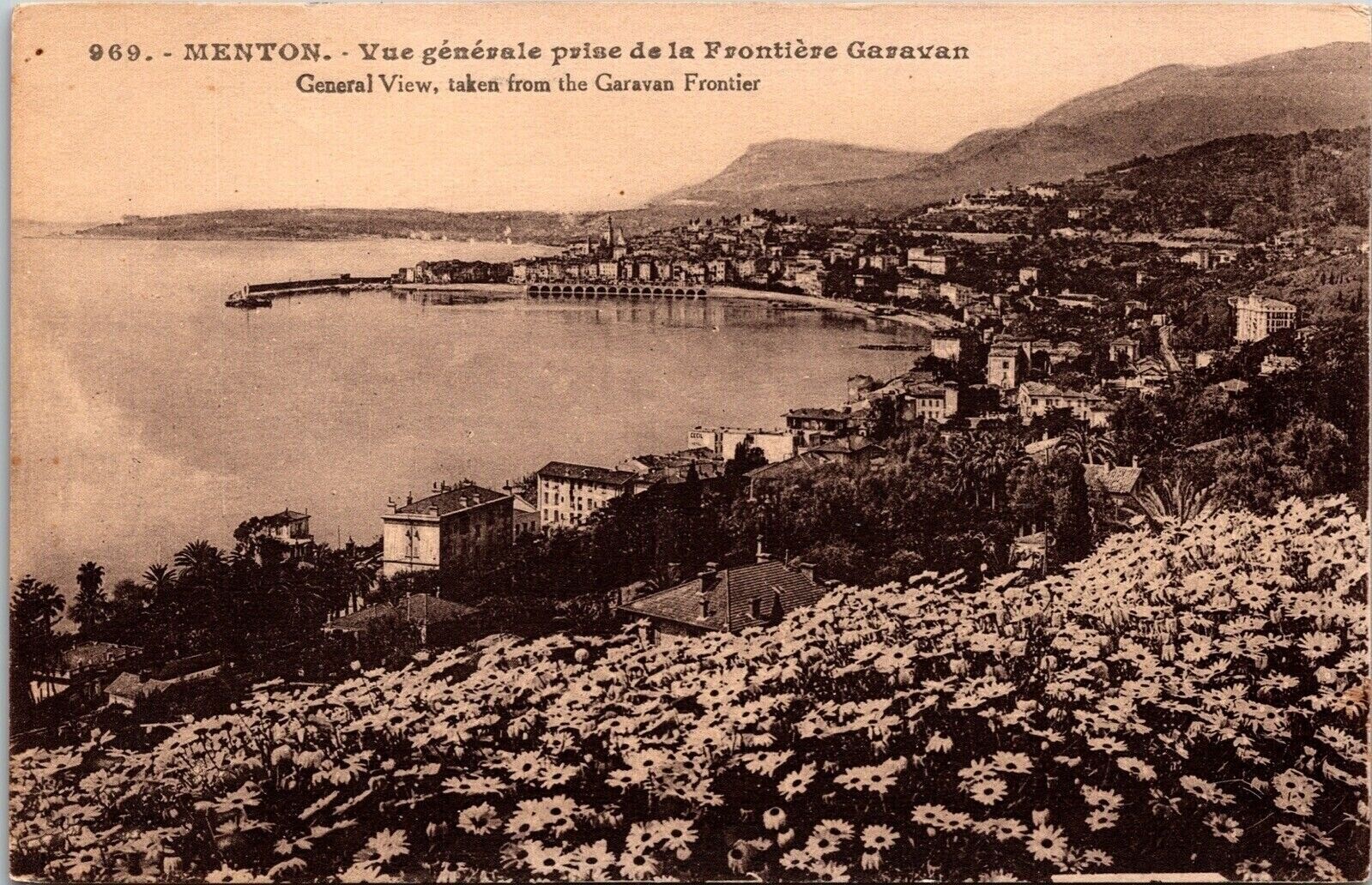 Menton General View From Garavan Frontier Antique Postcard DB UNP Unused