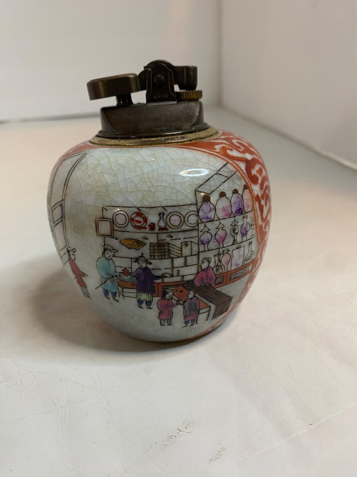 Vintage Hand-Painted Famille Rose Porcelain Table Lighter UNTESTED