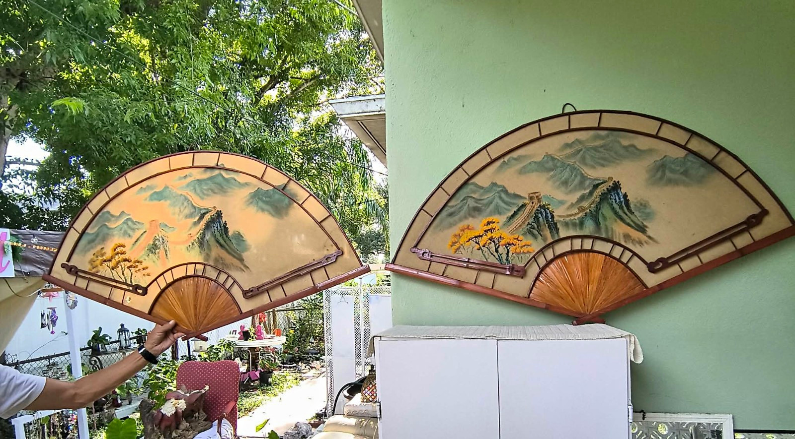 Vintage Pair Of Bamboo Oriental Chinese 46 Inch Wall Fans Great Wall Of China Vintage Pair Of Bamboo Oriental Chinese 46 Inch Wall Fans Great Wall Of China
