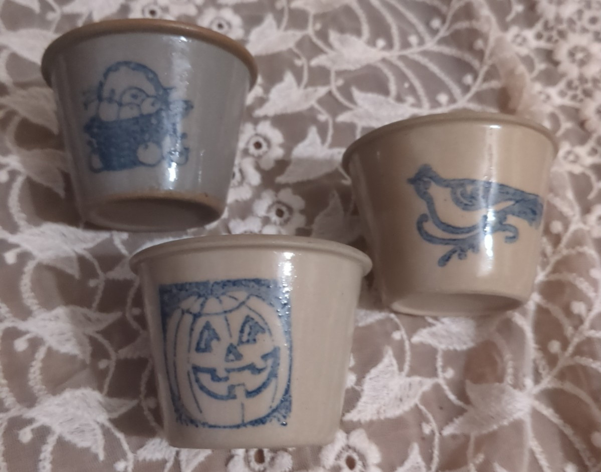 3 Vtg Beaumont Bros Salt Glazed Pottery Miniature Planters Dove Apples Pumpkin 3 Vtg Beaumont Bros Salt Glazed Pottery Miniature Planters Dove Apples Pumpkin
