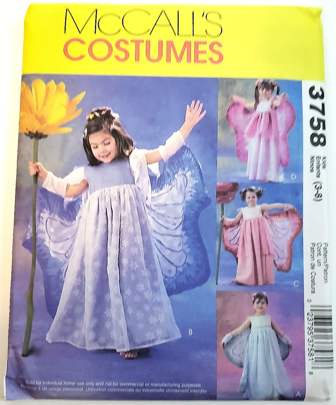 VTG McCalls 3758 Girls Butterfly Fairy Costume Pattern Uncut 2002 Sizes 3-8 VTG McCalls 3758 Girls Butterfly Fairy Costume Pattern Uncut 2002 Sizes 3-8
