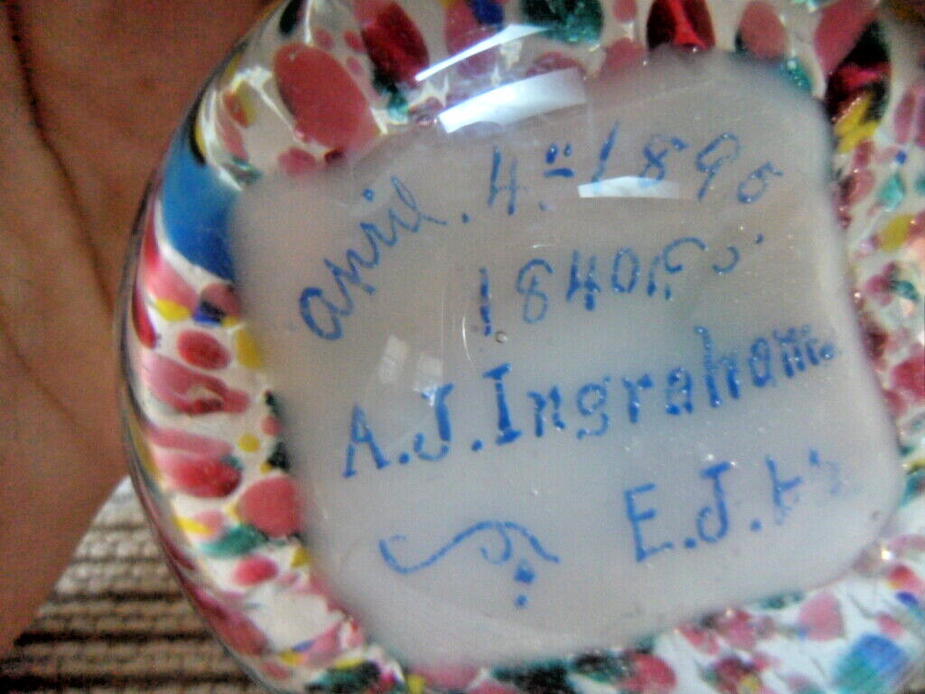 RARE 19TH c Victorian FUNERAL GLASS PAPERWEIGHT ; AJ Ingraham b.1840-Apr 4, 1895 RARE 19TH c Victorian FUNERAL GLASS PAPERWEIGHT ; AJ Ingraham b.1840-Apr 4, 1895