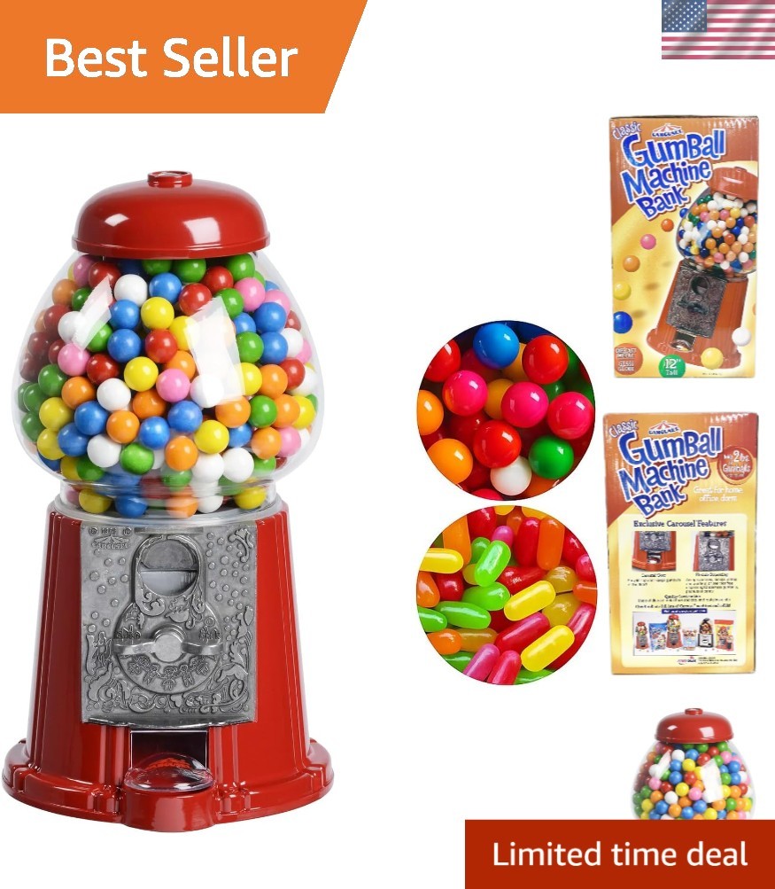 12-Inch Medium Gumball Bank with Adjustable Dispensing & Anti-Spill Cover