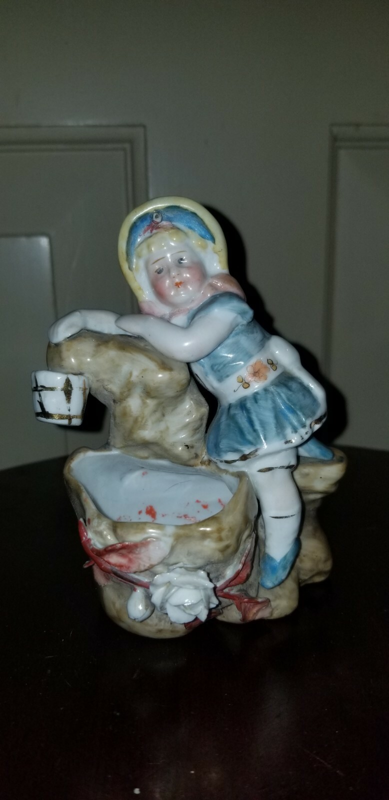 ANTIQUE porcelain CONTA & BOEHME GIRL AT WATER ROCK W/ BUCKET TOOTHPICK HOLDER ANTIQUE porcelain CONTA & BOEHME GIRL AT WATER ROCK W/ BUCKET TOOTHPICK HOLDER
