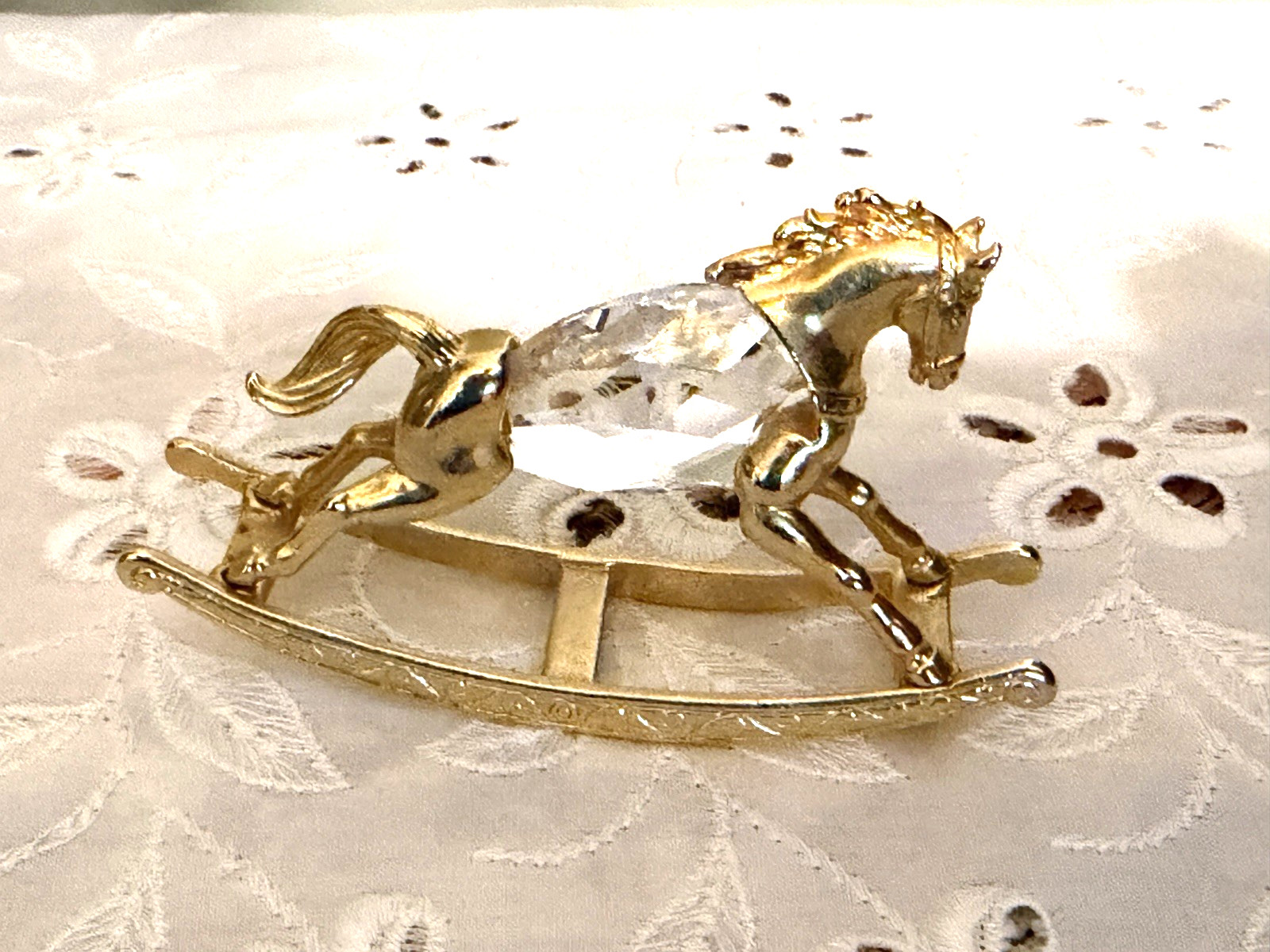 Swarovski Crystal Rocking Horse Figurine 1984 Manon Gold Sparkles Vintage