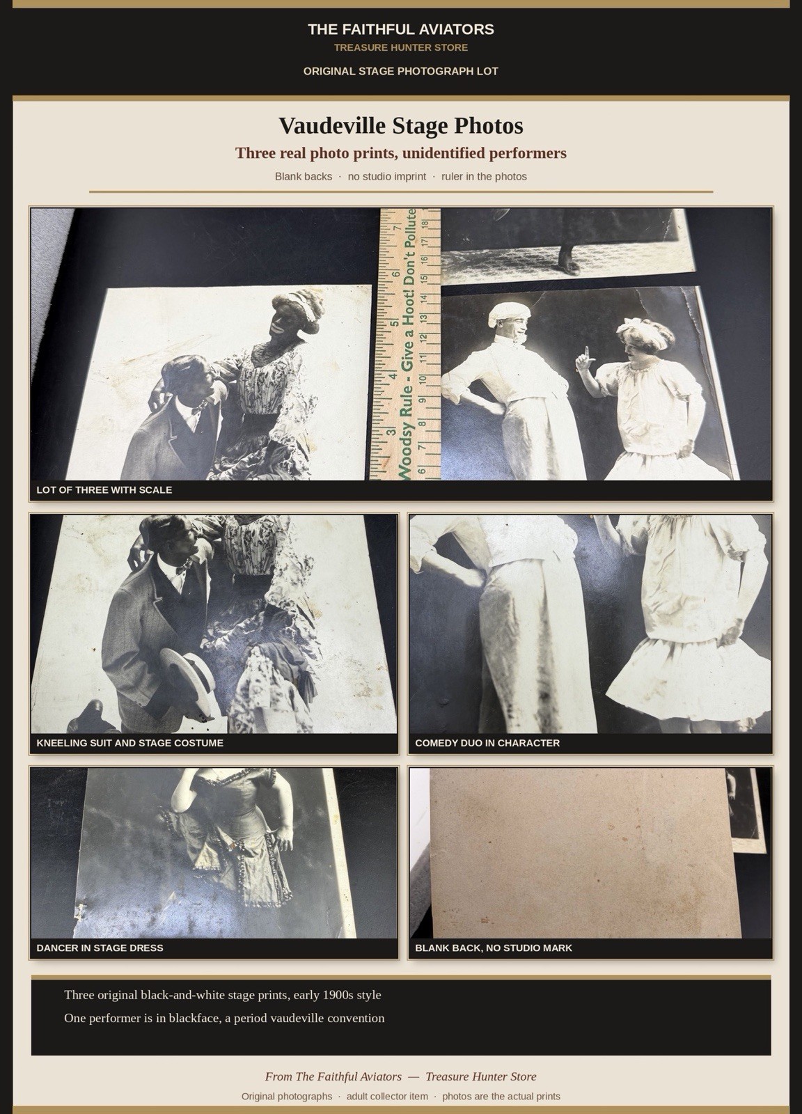 Vintage Vaudeville Stage Photo Lot 3 Real Prints Unidentified Performers Vintage Vaudeville Stage Photo Lot 3 Real Prints Unidentified Performers