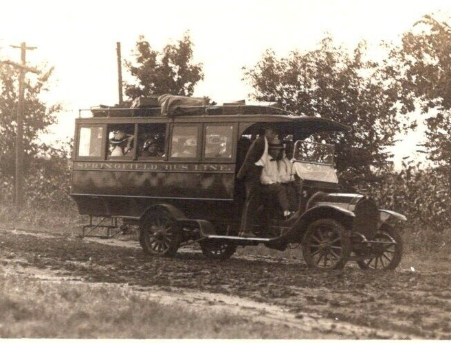 RPPC Springfield Bus Line Ford Model T Bus Real Photo Postcard c1917 RPPC Springfield Bus Line Ford Model T Bus Real Photo Postcard c1917