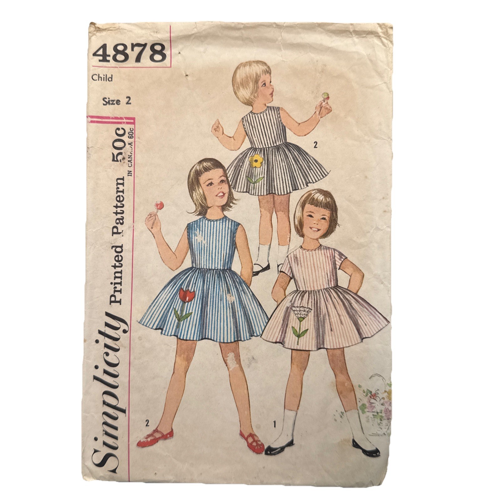 VTG Simplicity 4878 Child Girls Dress Pattern 2T 60s Flower Transfer Cut Short VTG Simplicity 4878 Child Girls Dress Pattern 2T 60s Flower Transfer Cut Short