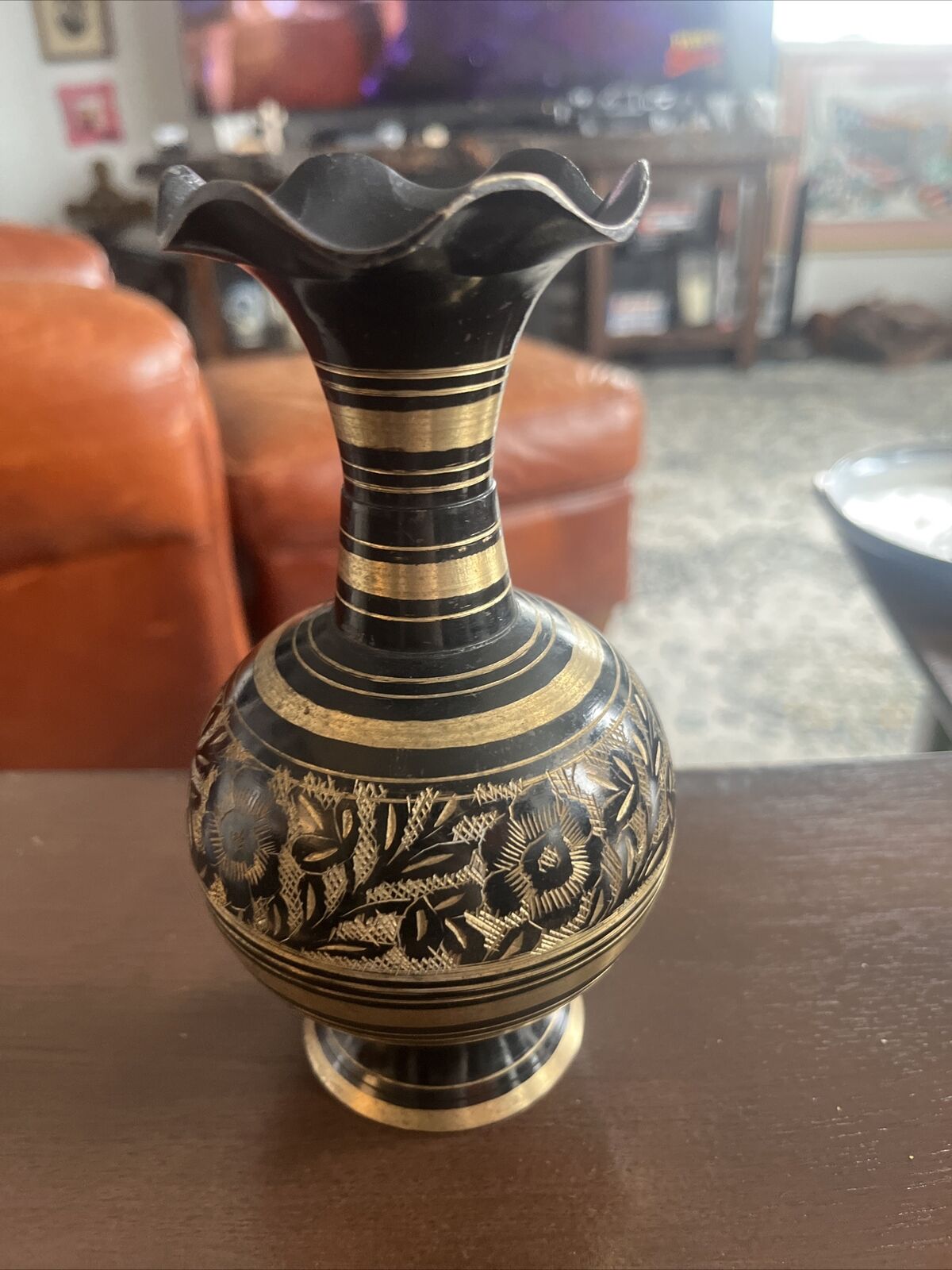 Vinage Brass Engraved Vase 