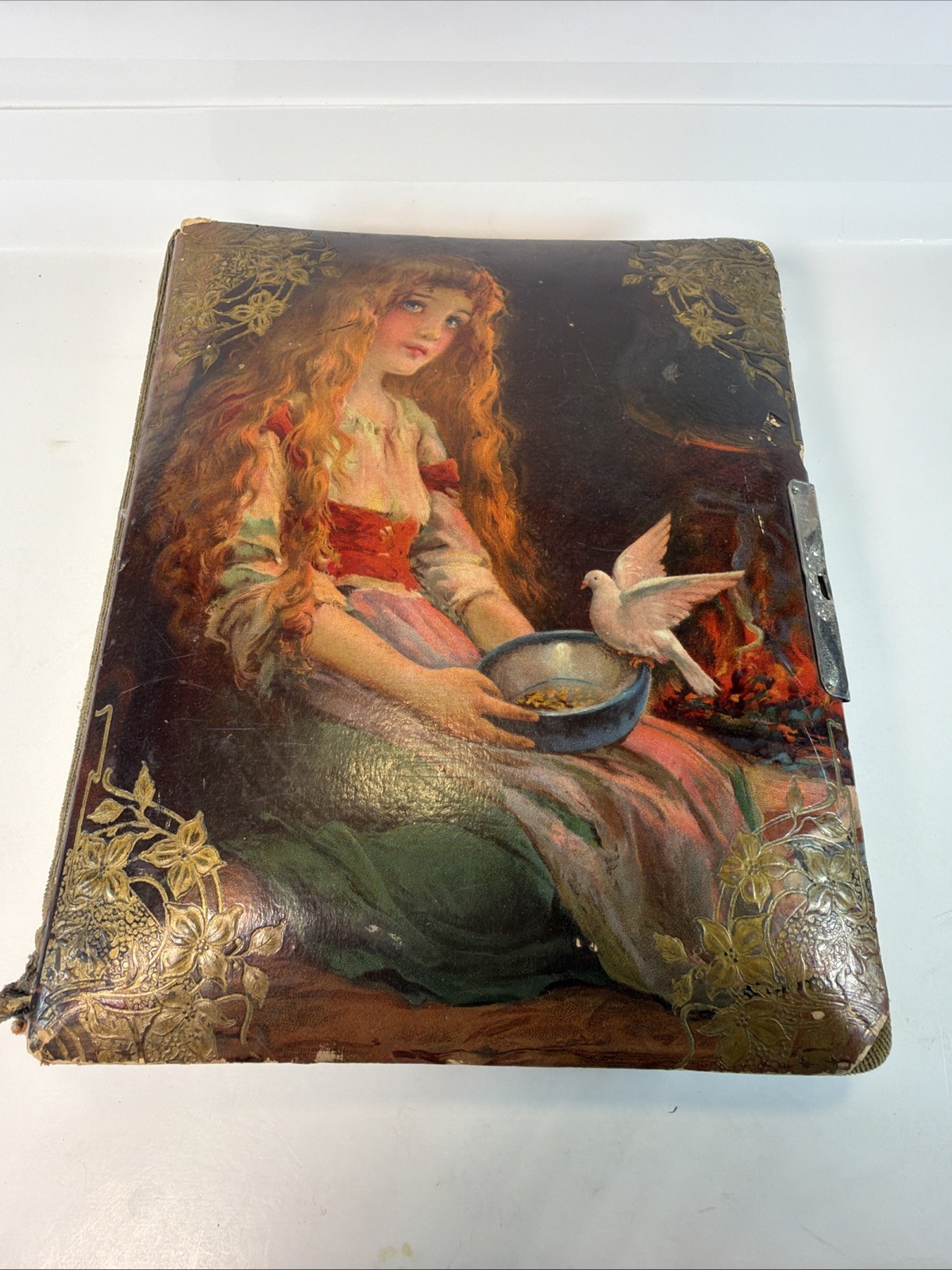 Antique Victorian / Art Nouveau Photo Album Celluloid Padded Cover W/ Photos Antique Victorian / Art Nouveau Photo Album Celluloid Padded Cover W/ Photos
