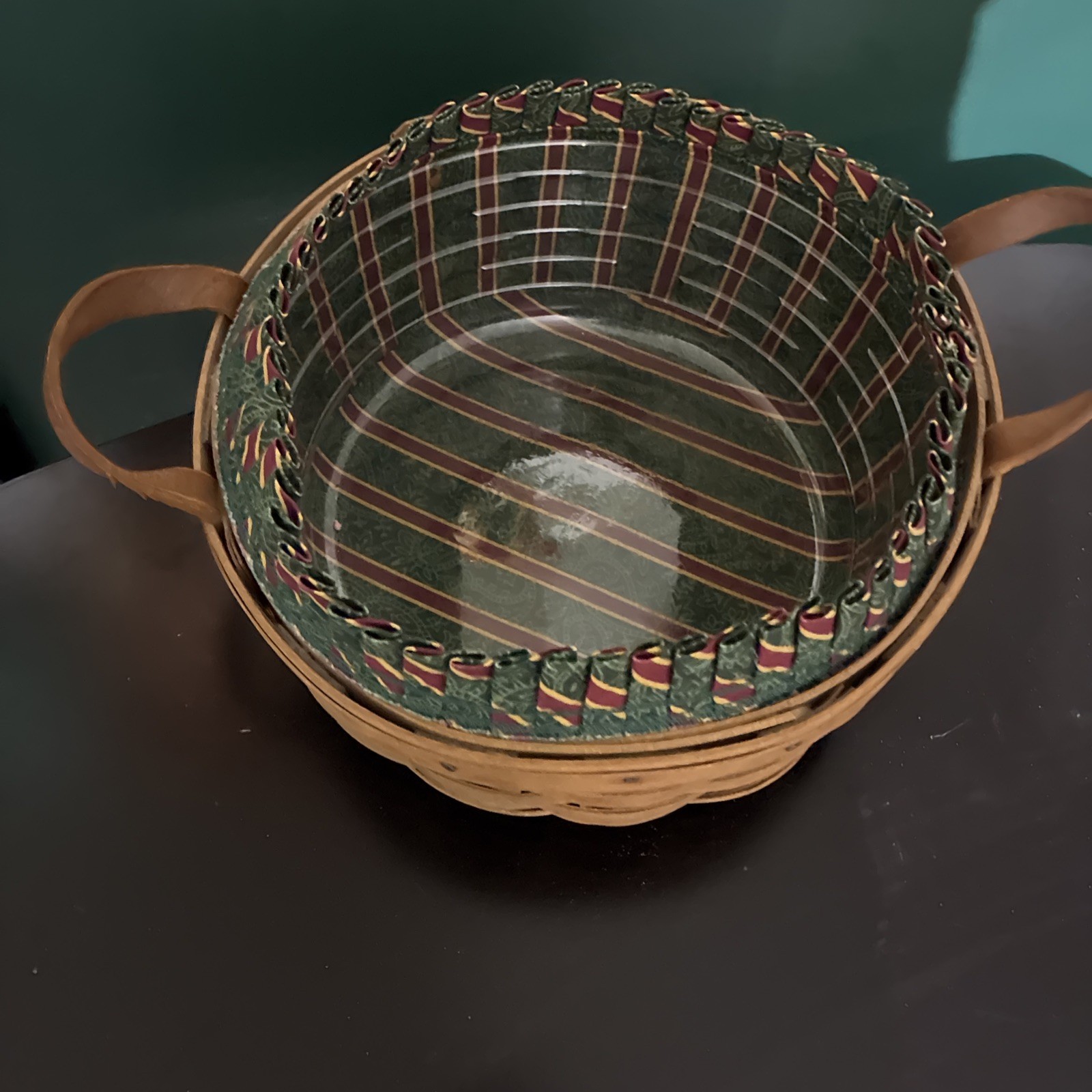 Vintage Longaberger Darning Basket w/ Leather Handles Liner Protector From 1986